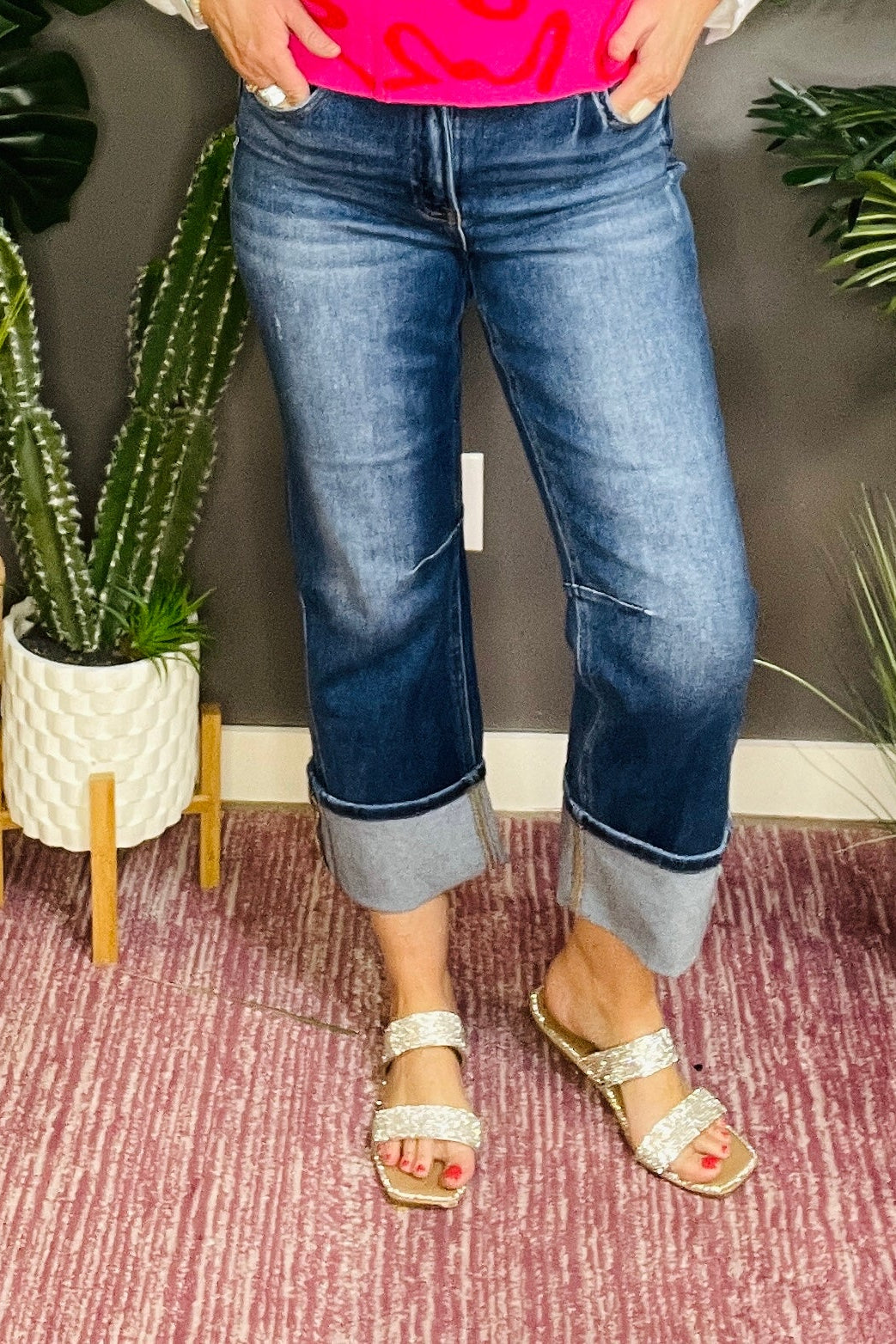 Gigi High Rise Straight Jeans with Distressed Hem