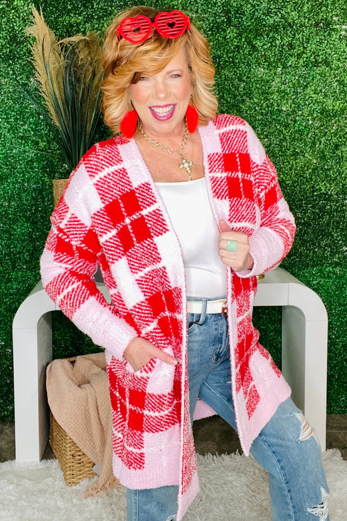 Plaid Valentine Cloud Cardigan - OT116RD