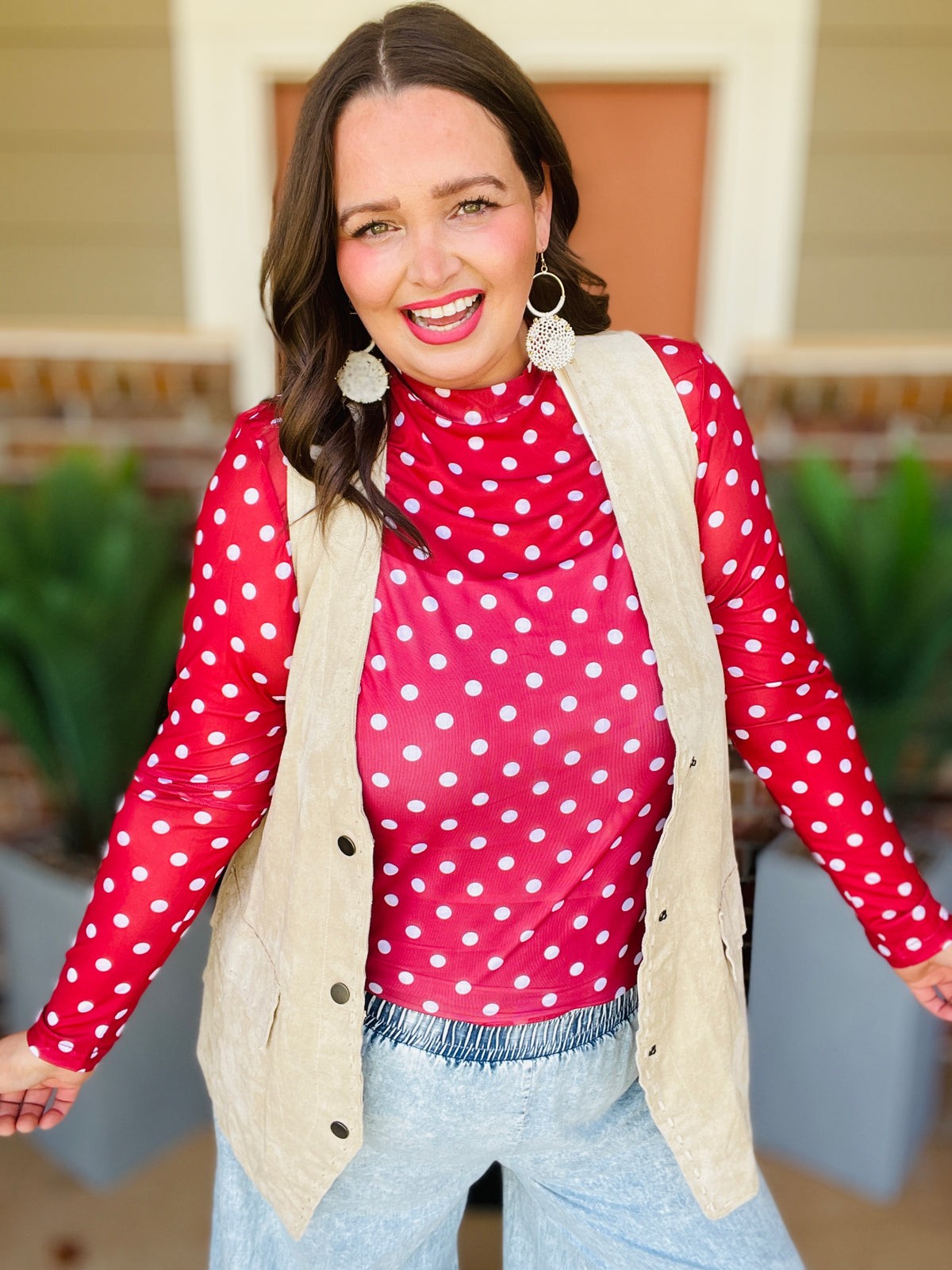 Red Hot Dottie Mesh Top - S938RD
