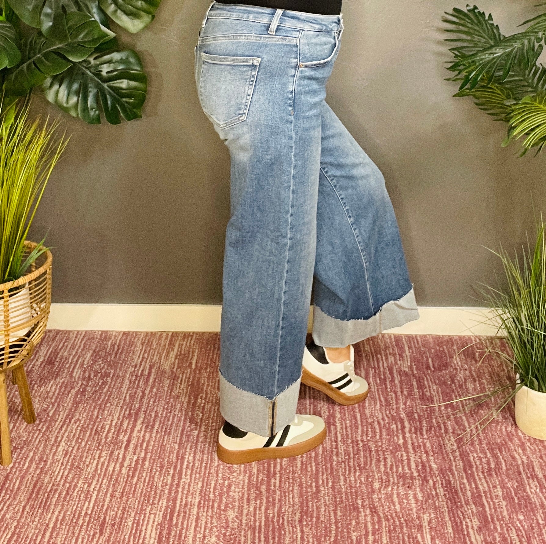 Reagan Full Size Tummy Control High Rise Crop Wide Cuffed Jeans