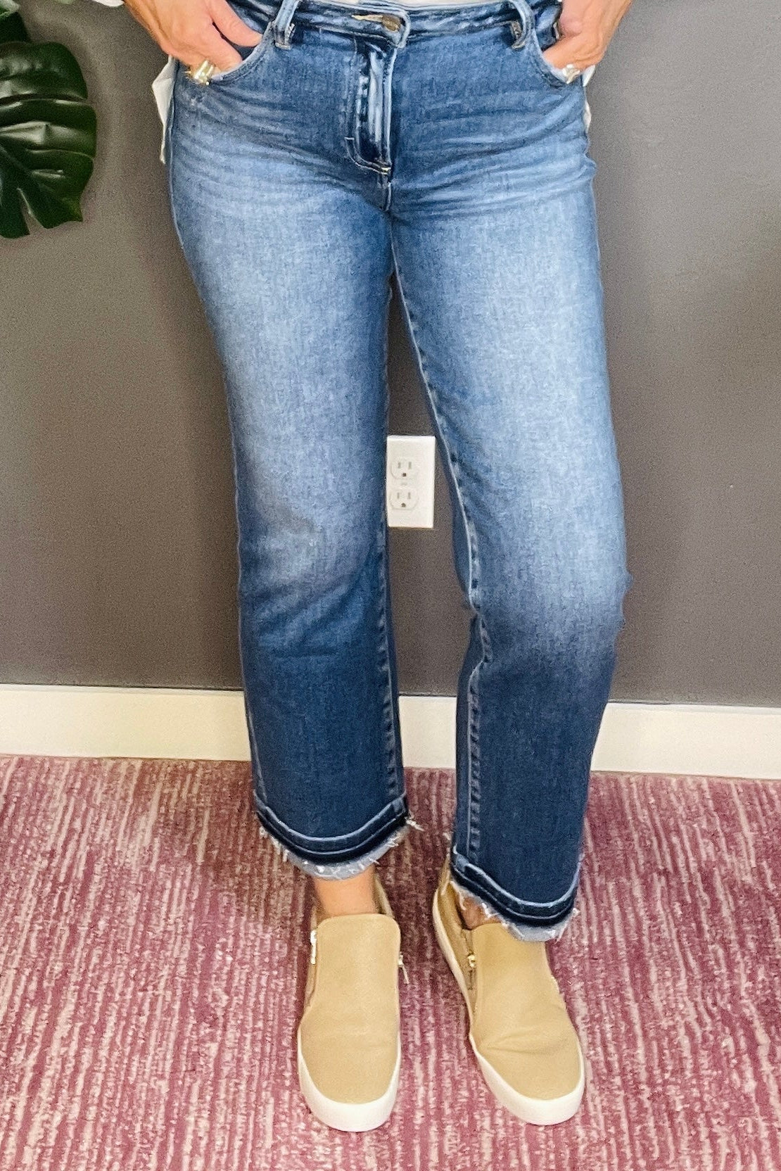 Nicole Mid Rise Ankle Straight Cuffed Jeans