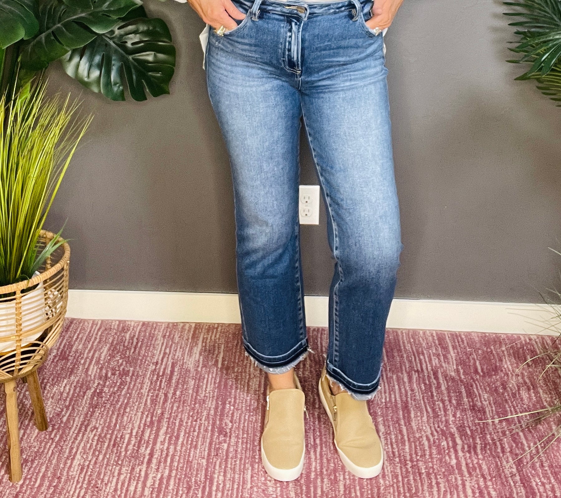 Nicole Mid Rise Ankle Straight Cuffed Jeans
