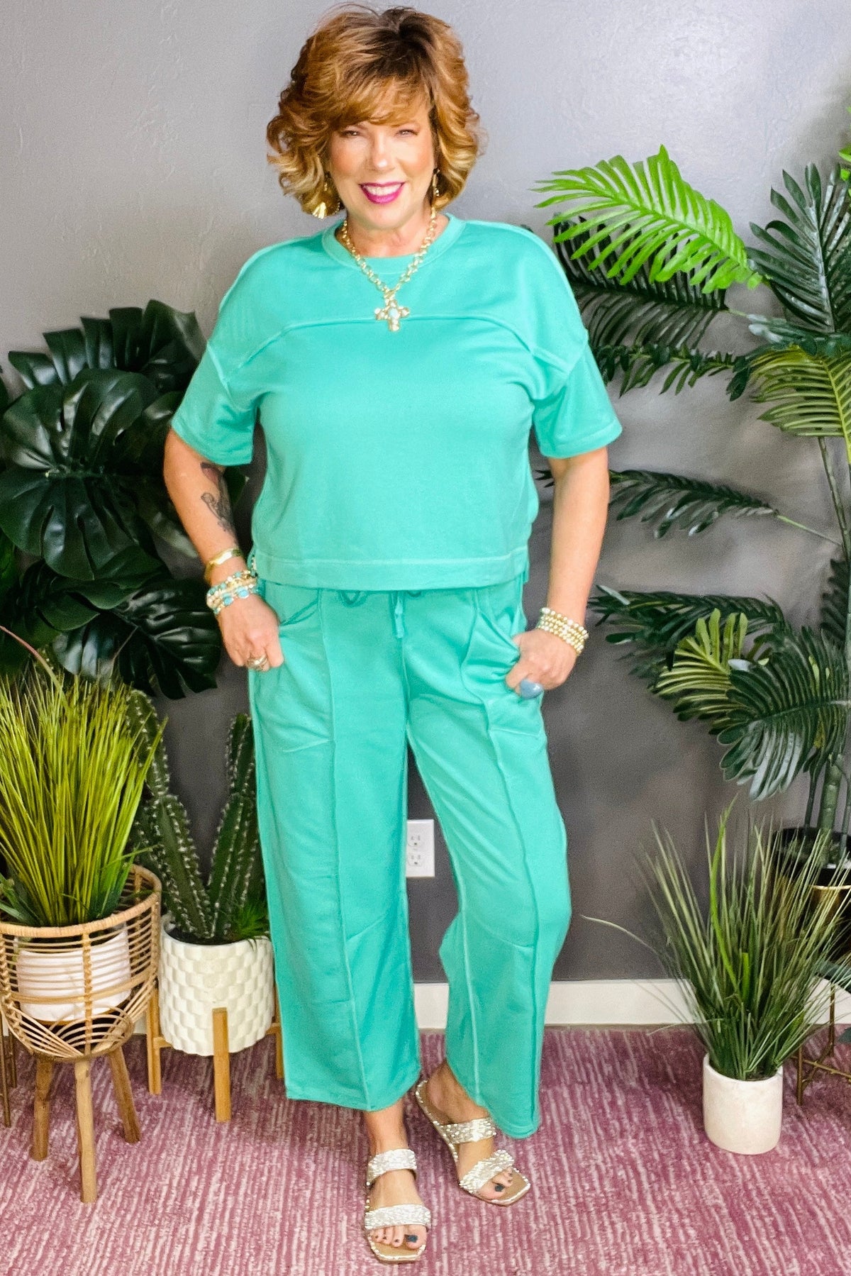 Here For It Mint Top and Barrel Pant Set