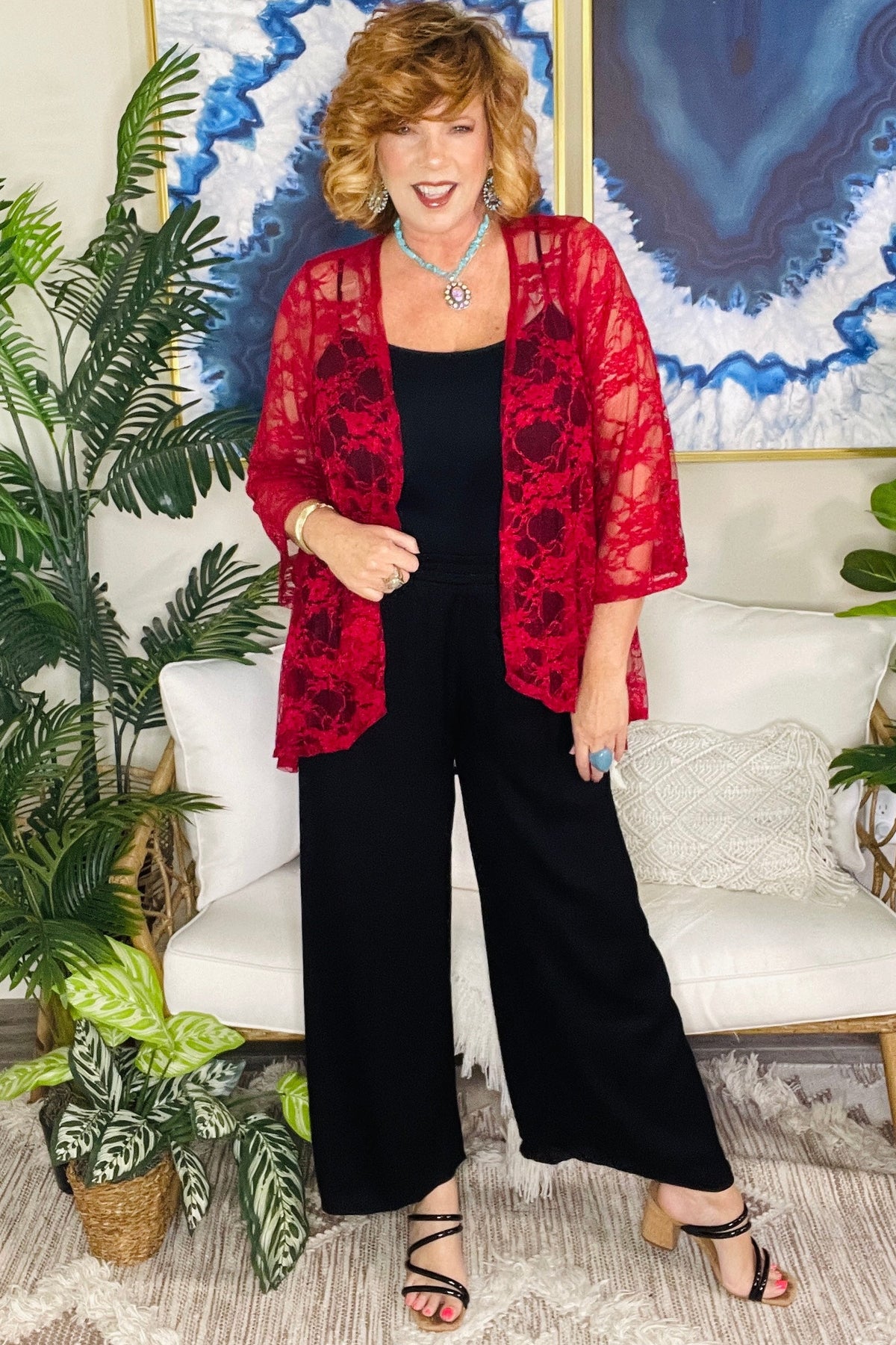 All About The Lace Wine Kimono - OT198WN