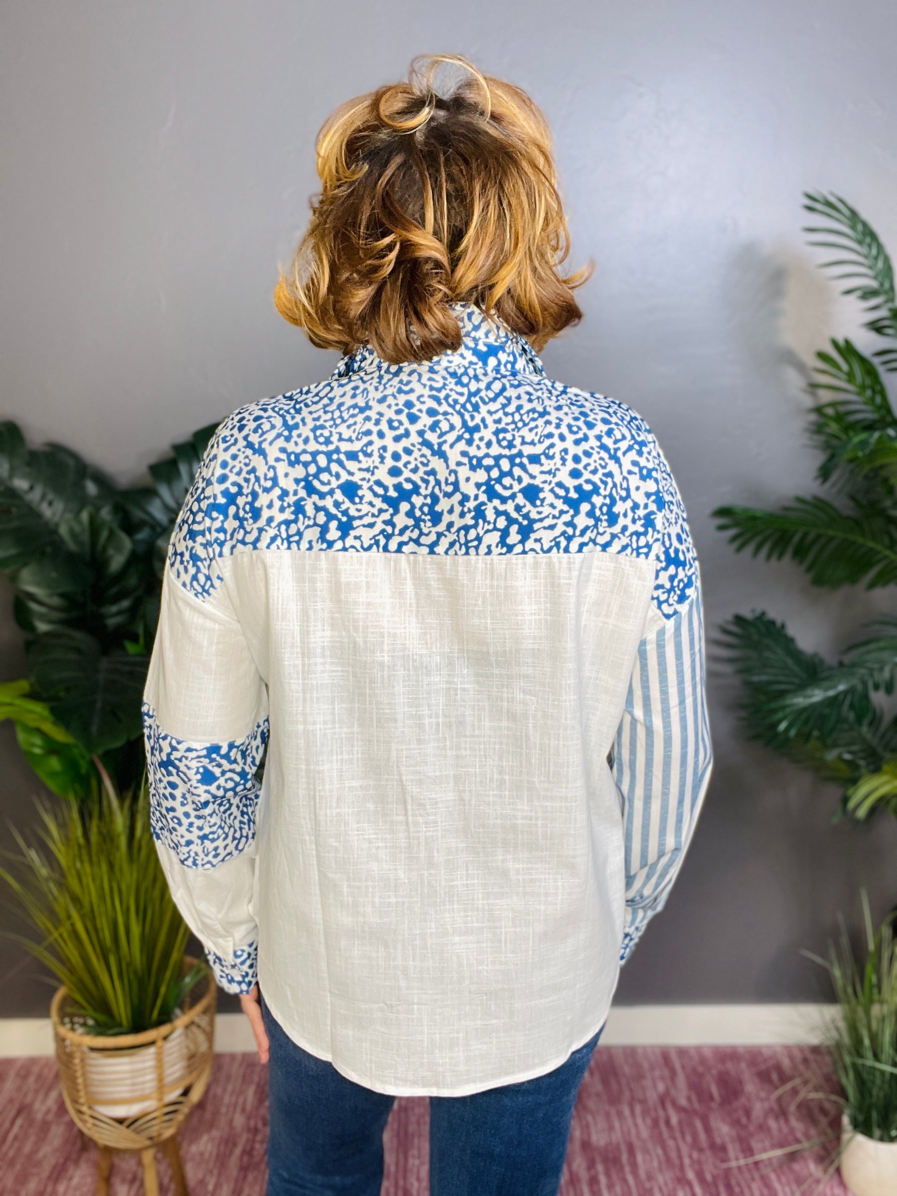 Just In Time Sky Blue Striped Top
