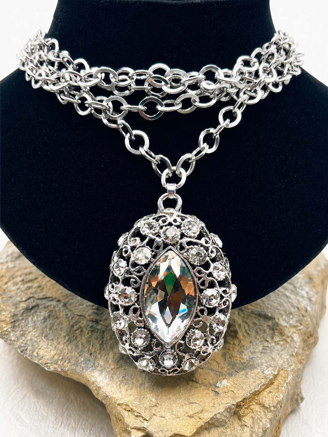 Vintage Boho Chunky Crystal Necklace - N162SI