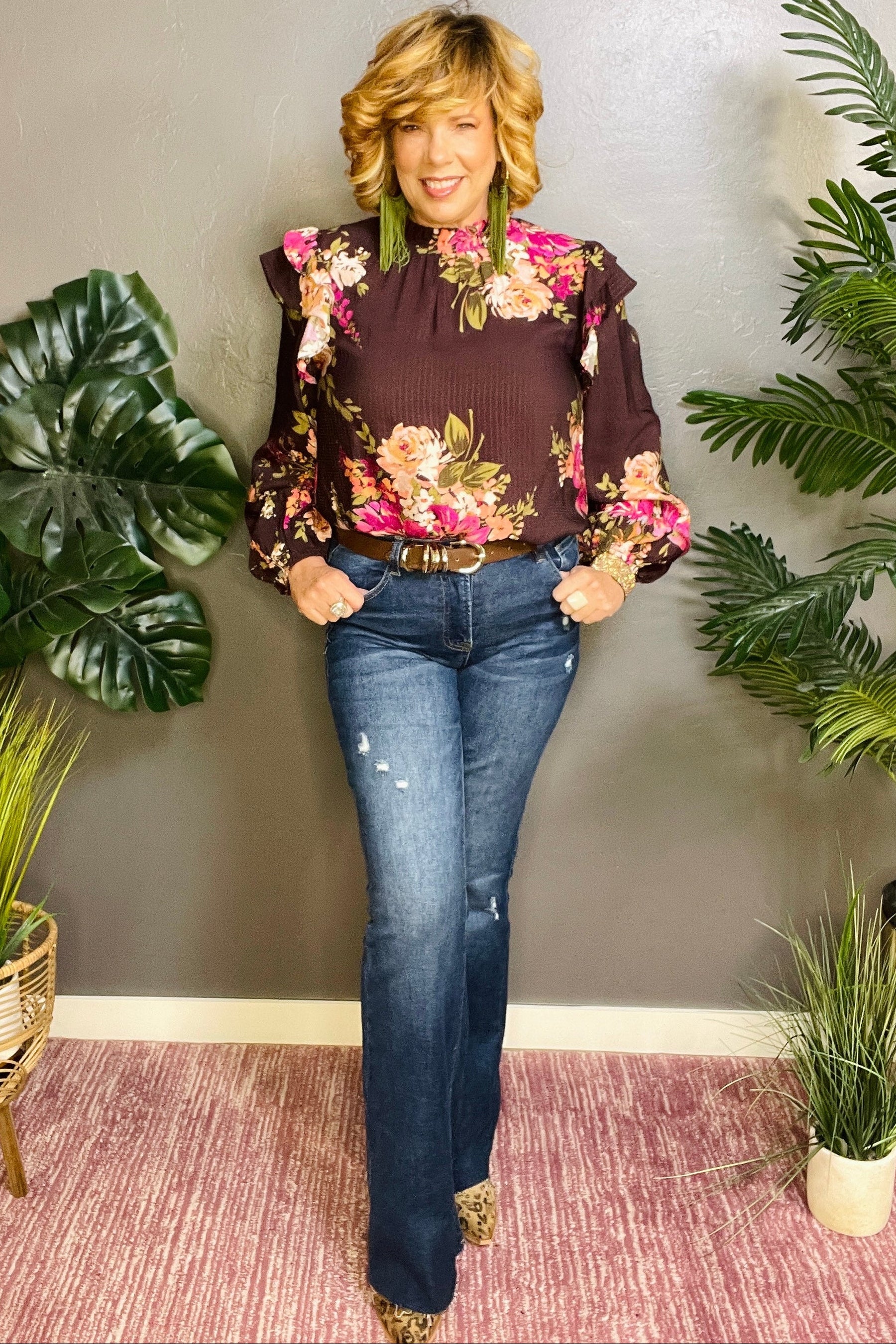 Monroe Distressed Mid Rise Flare Jeans