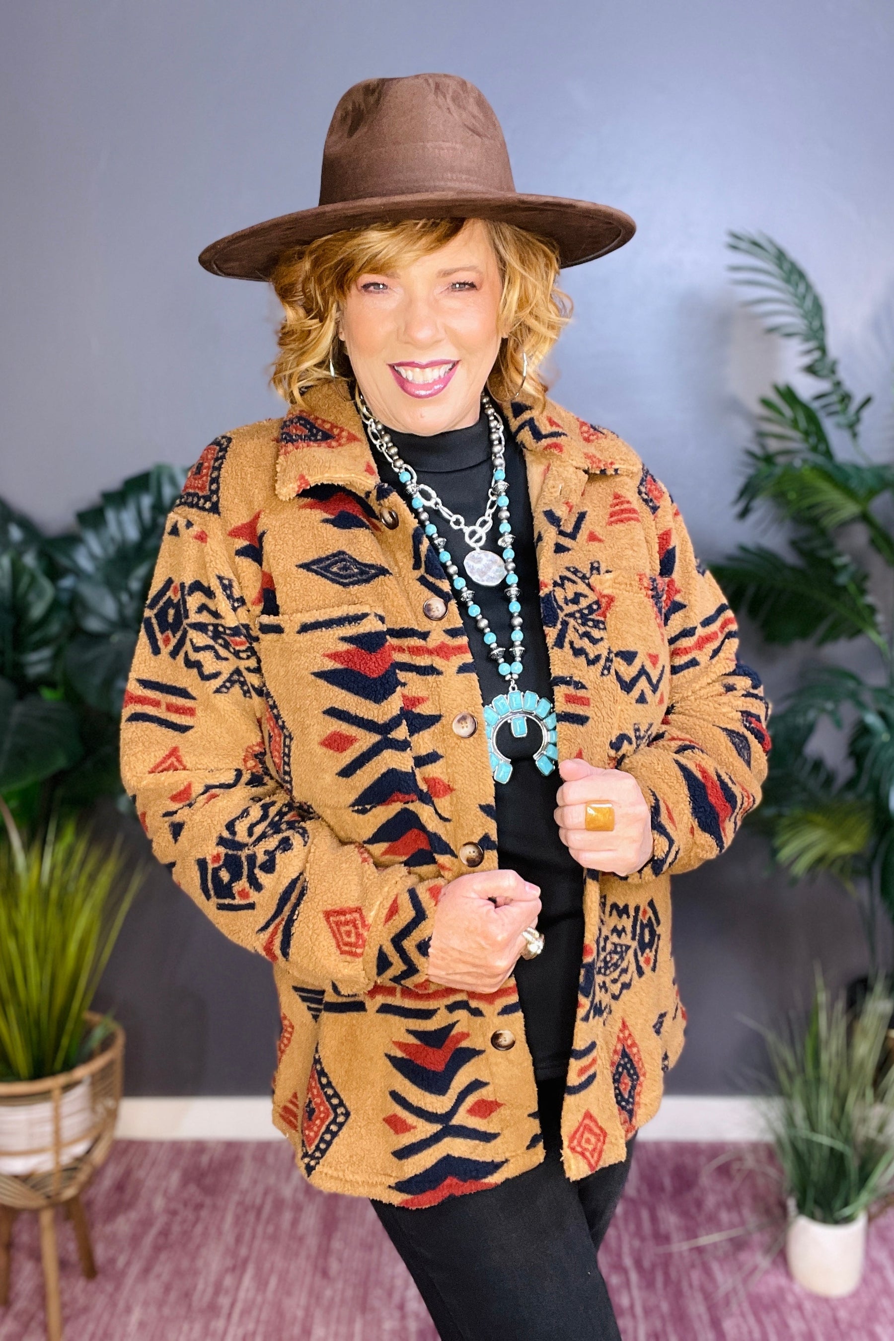 Warm You Up Aztec Pattern Fleece Shacket