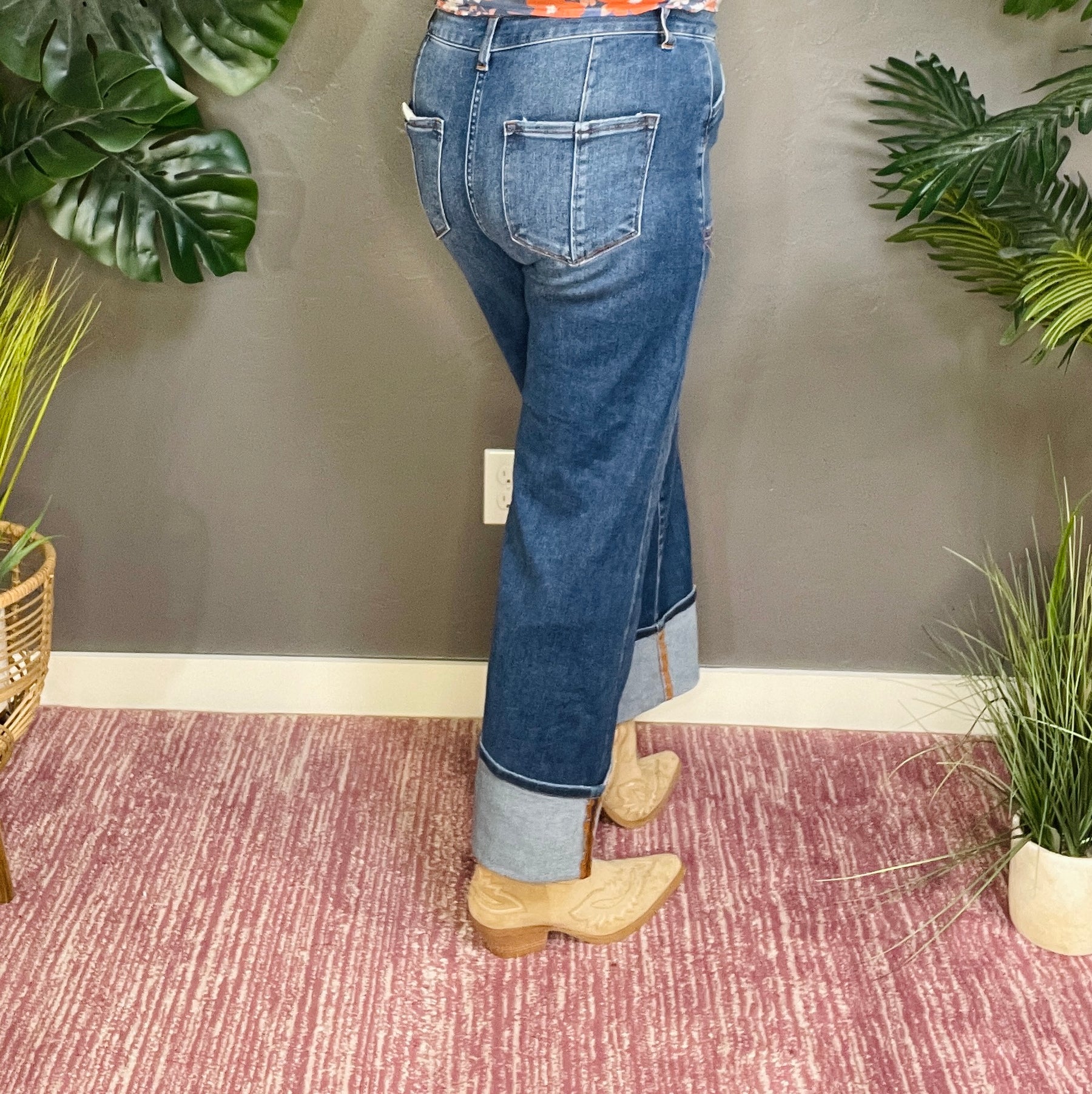 Rowan High Rise Crop Wide Straight Cuffed Jeans