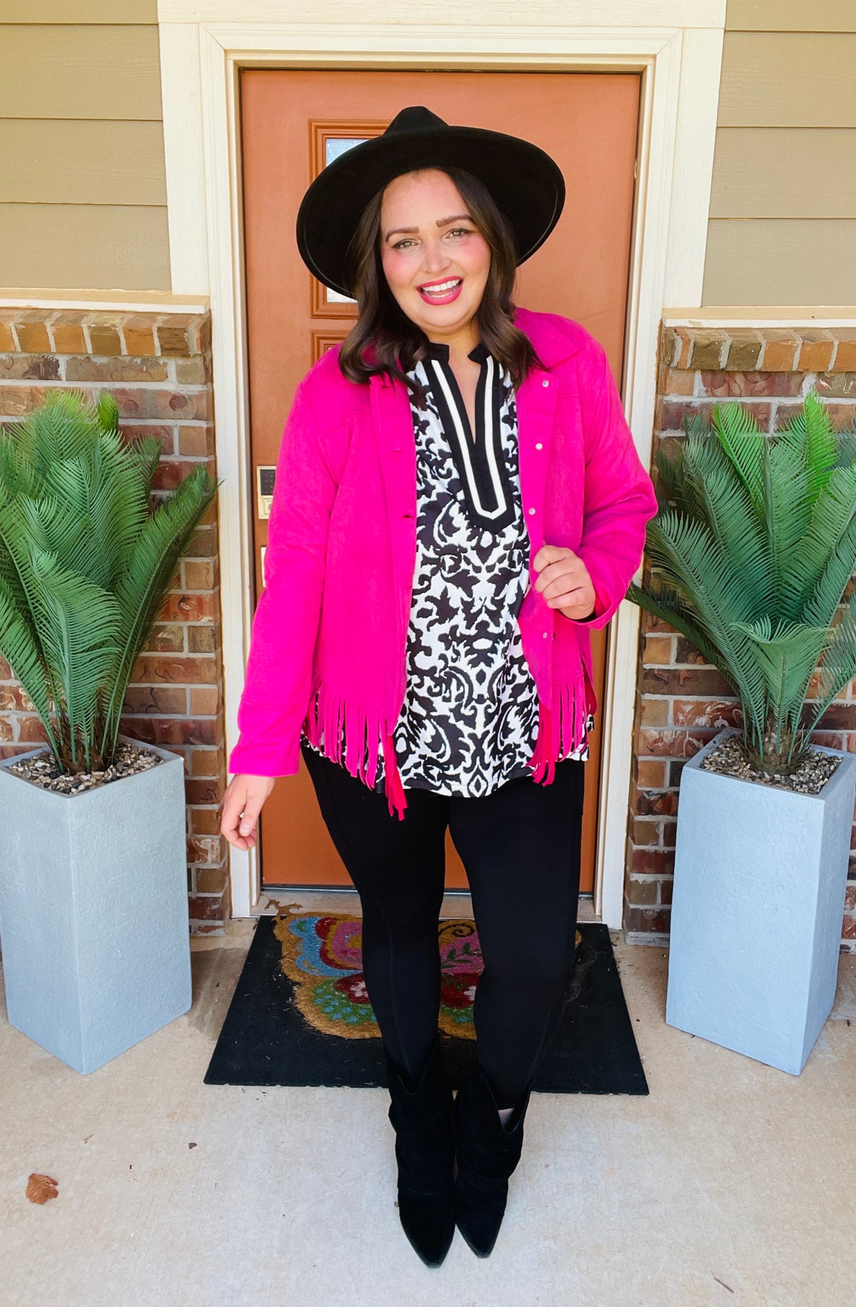 Country Girl Crush Pink Fringe Jacket - OT196PK