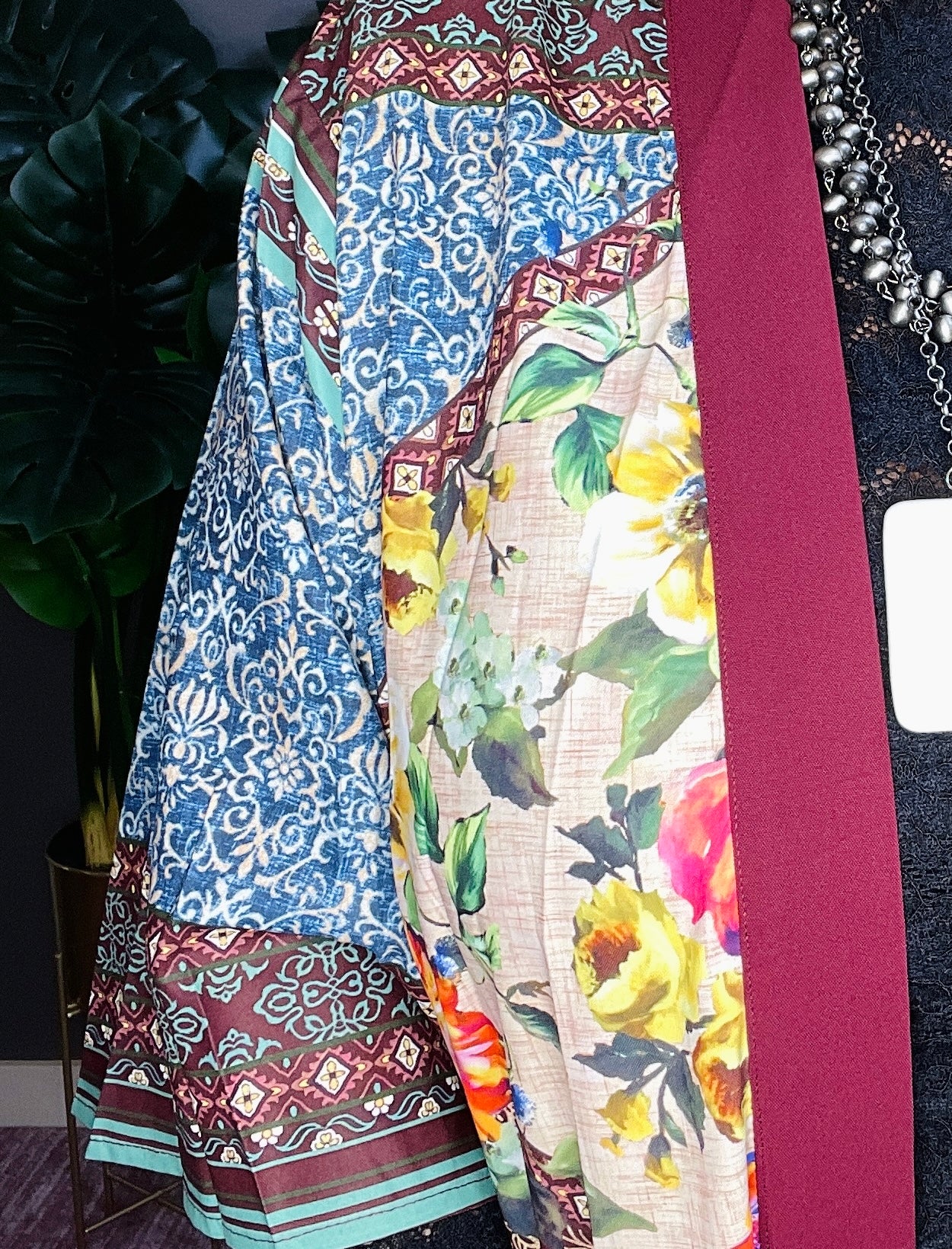 It's A Mood Maroon Mixed Kimono - OT024MA