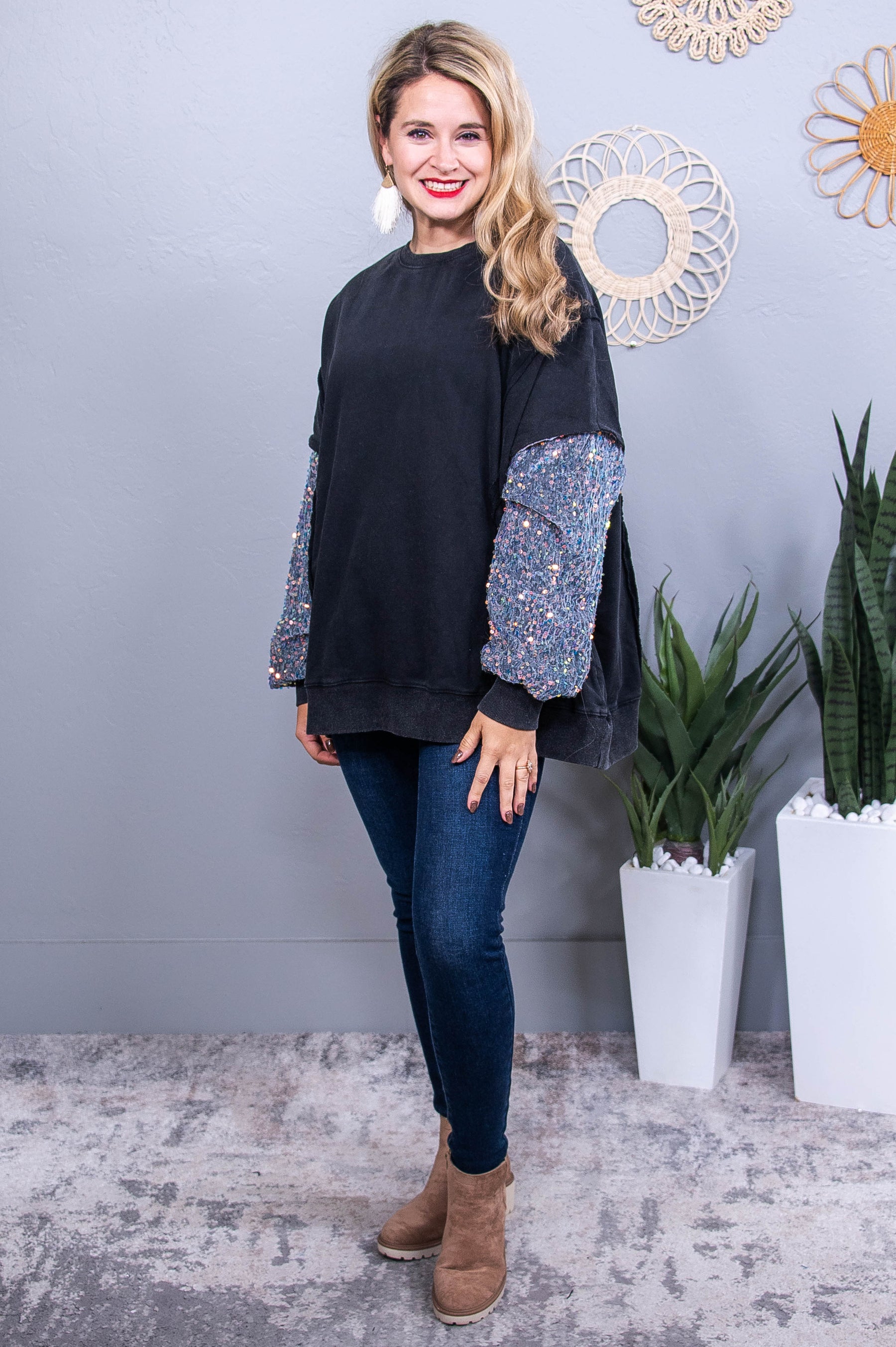 Full Of Character Black/Multi Color Velvet/Sequin Top - T10611BK