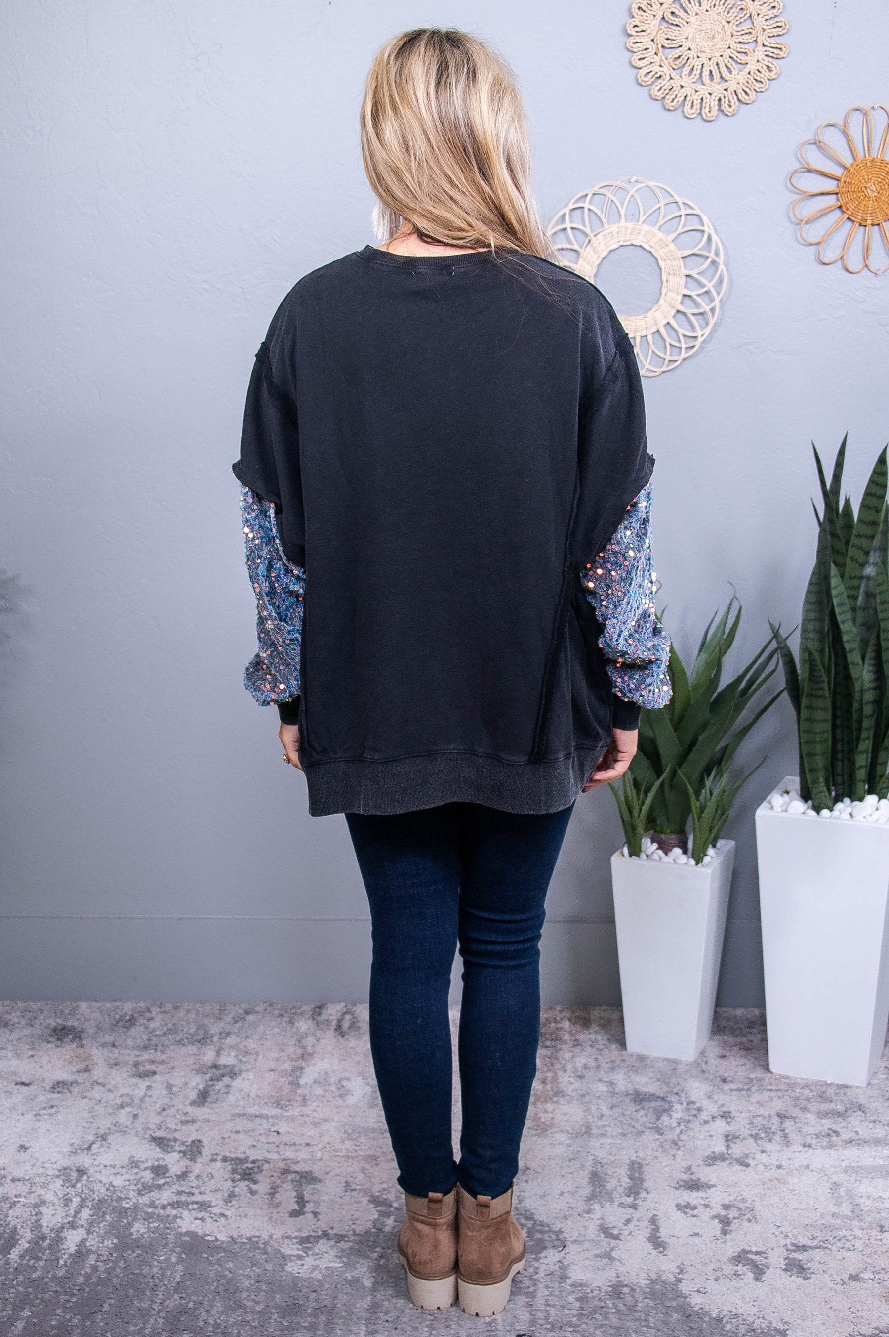 Full Of Character Black/Multi Color Velvet/Sequin Top - T10611BK