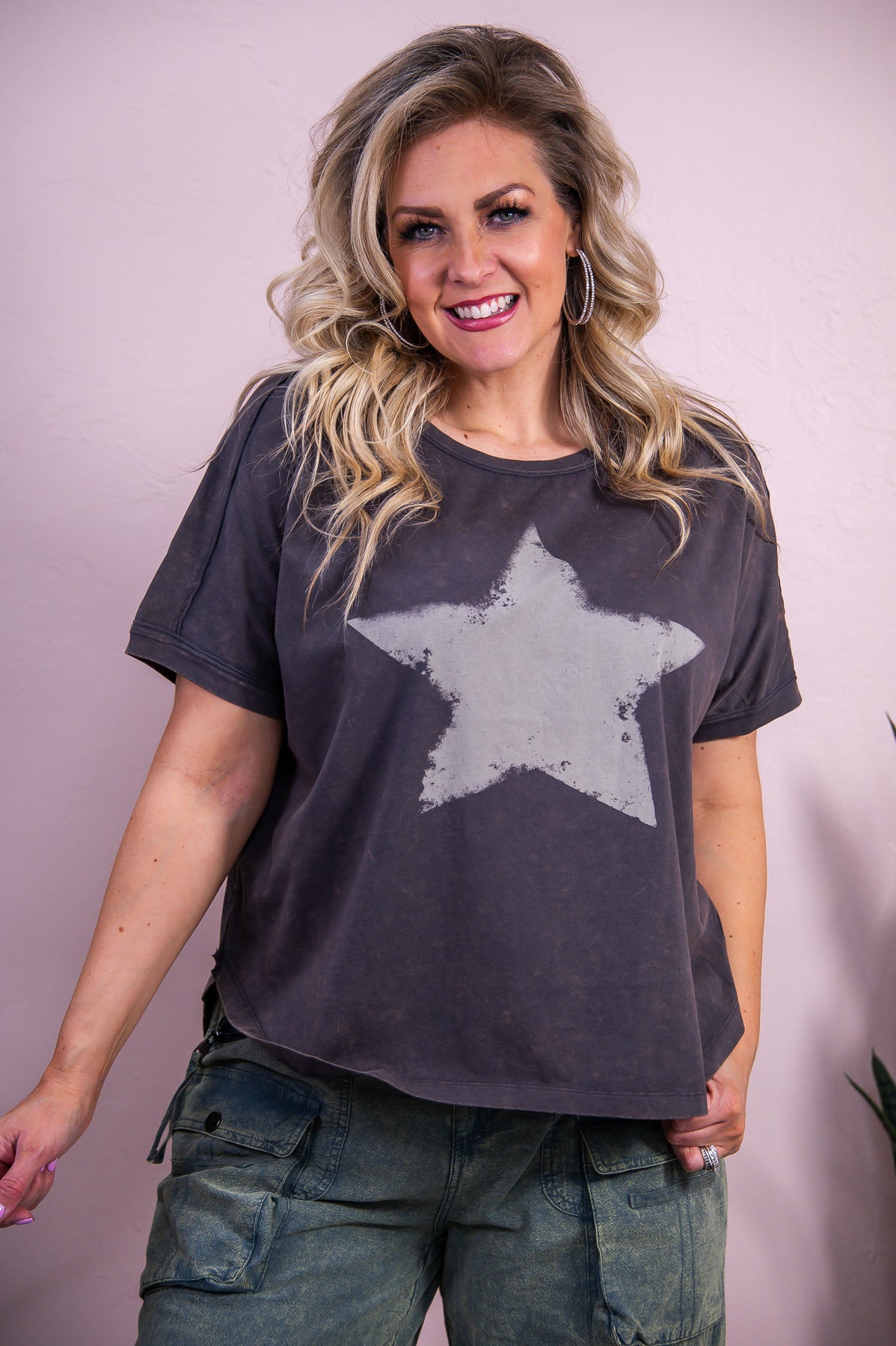 The Stars Are Forever Ash Star Printed Top - T9114AH