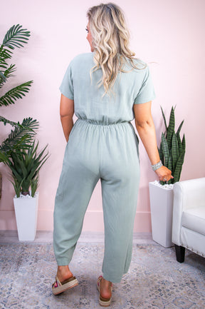 Boarding First Class Sage Green Solid Romper - RMP770SGN