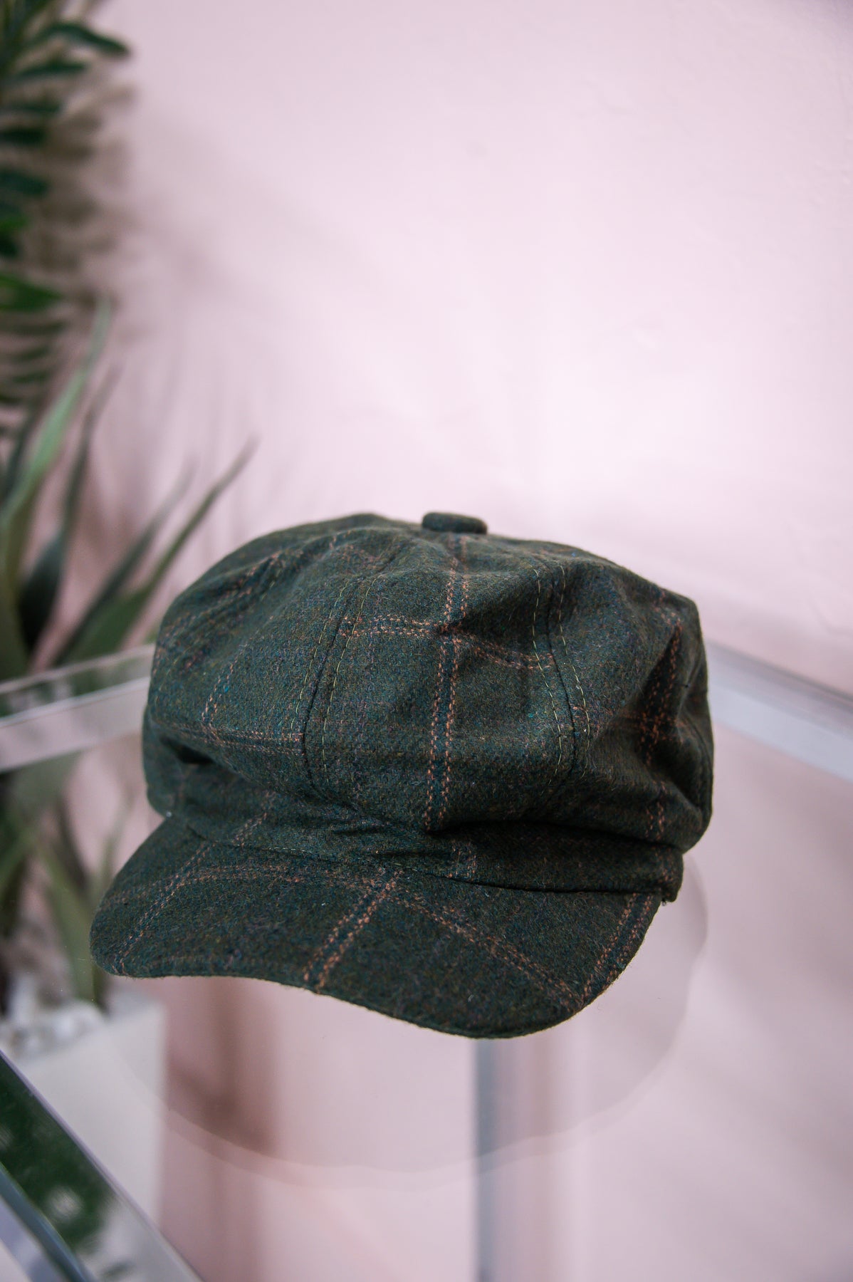 Hunter Green Plaid Newsboy Hat - HAT1470HGN