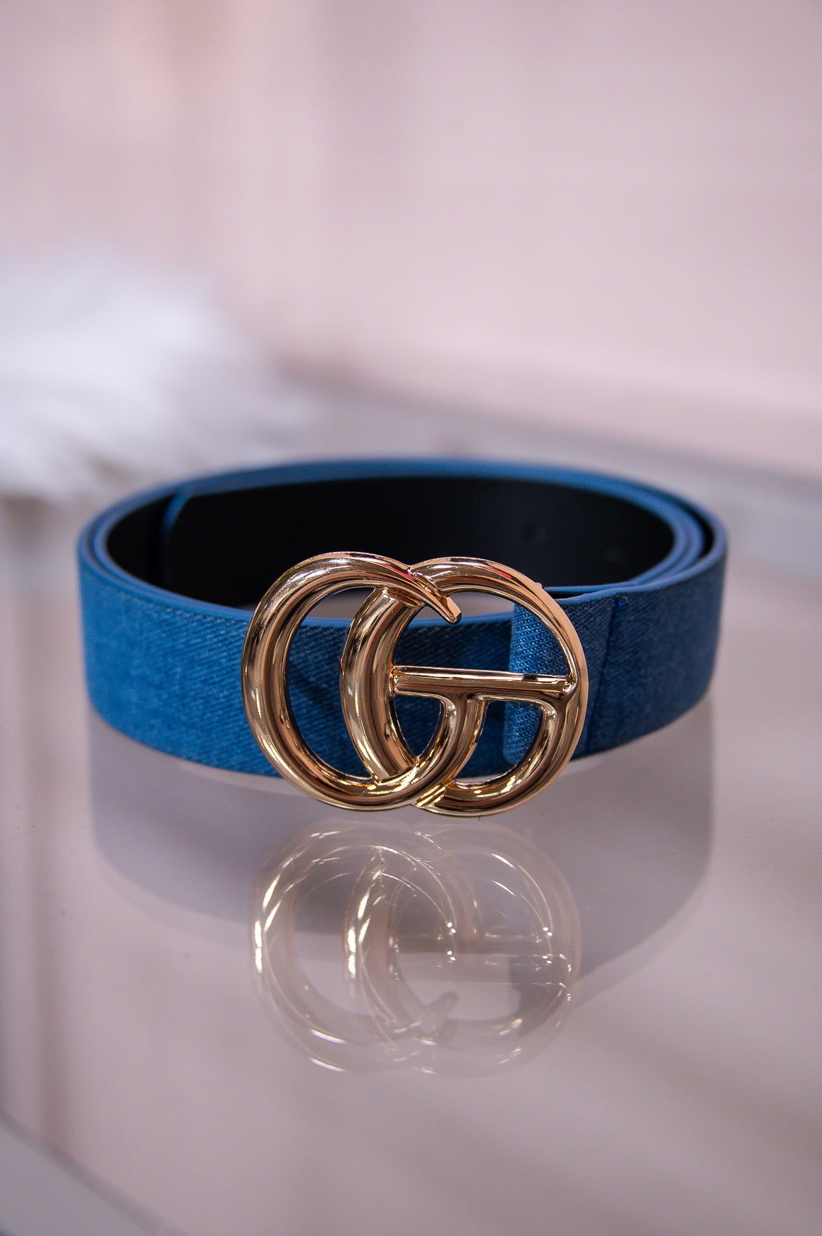 Medium Denim Blue Gold Extended Belt BLT1267DN