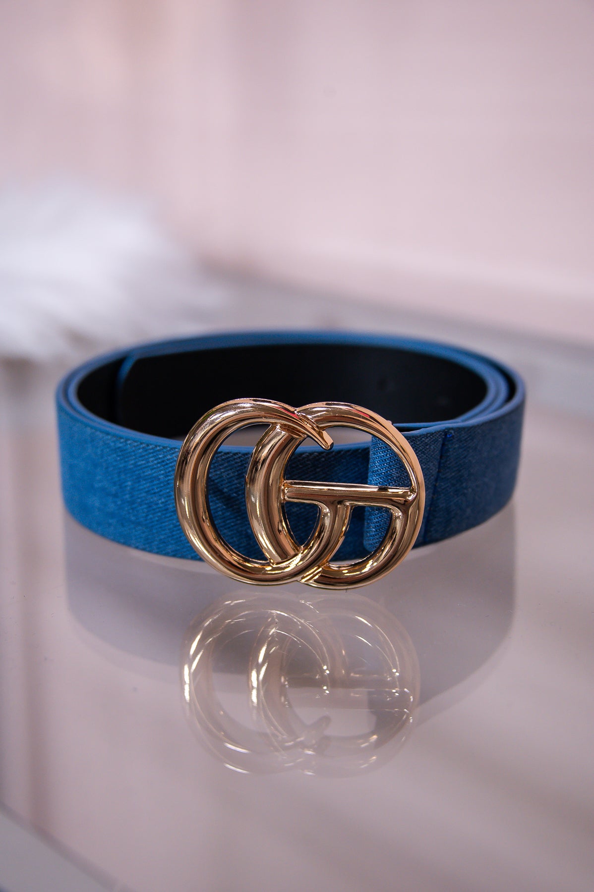 Medium Denim Blue/Gold Extended Belt - BLT1267DN