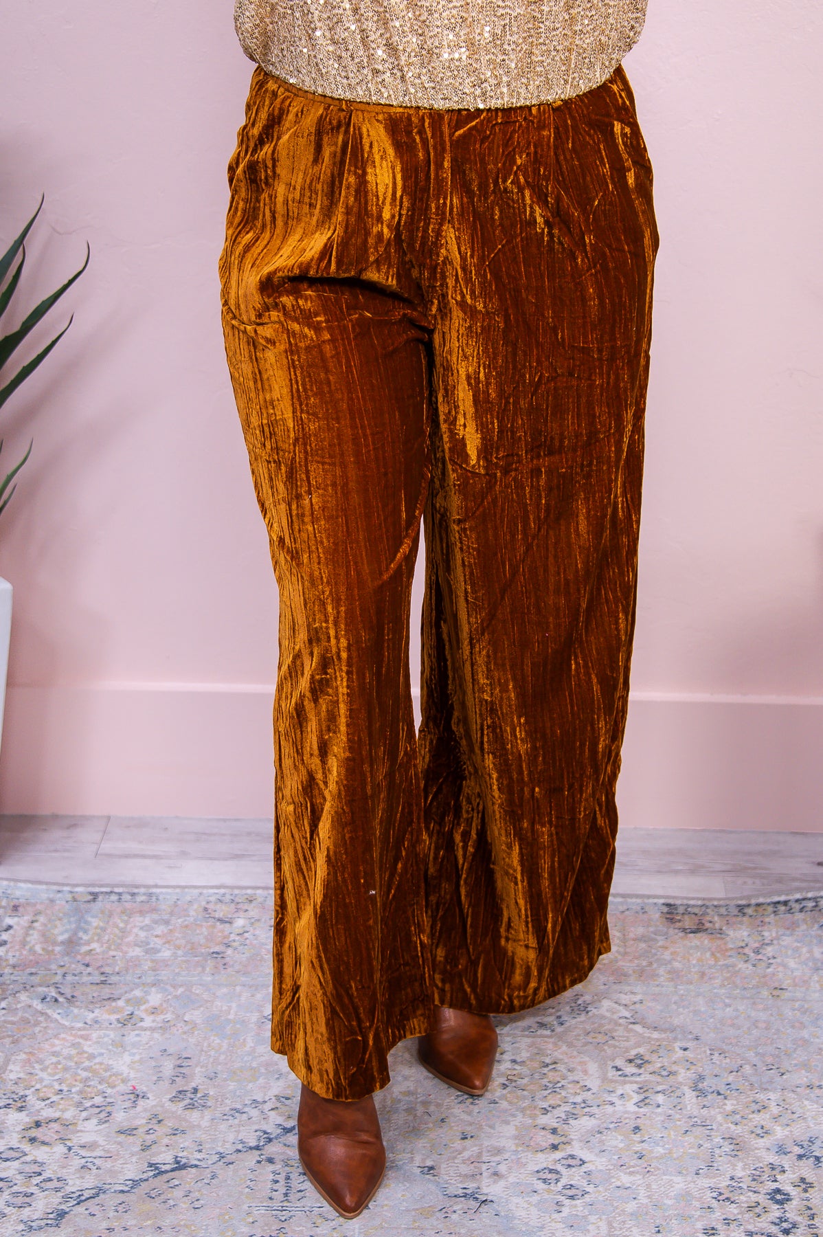 Spontaneous Success Camel Solid Velvet Pants - PNT1532CA