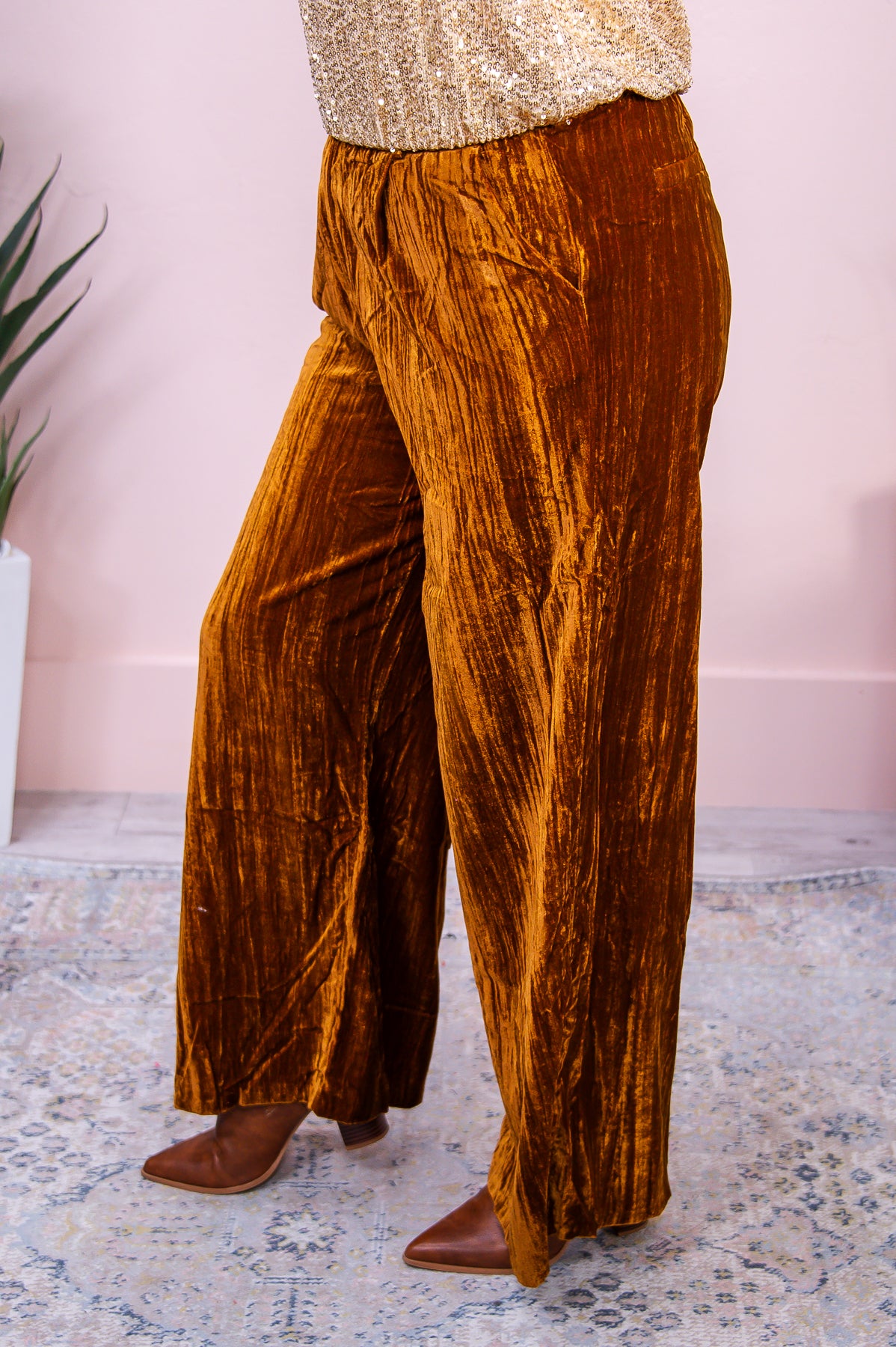 Spontaneous Success Camel Solid Velvet Pants - PNT1532CA