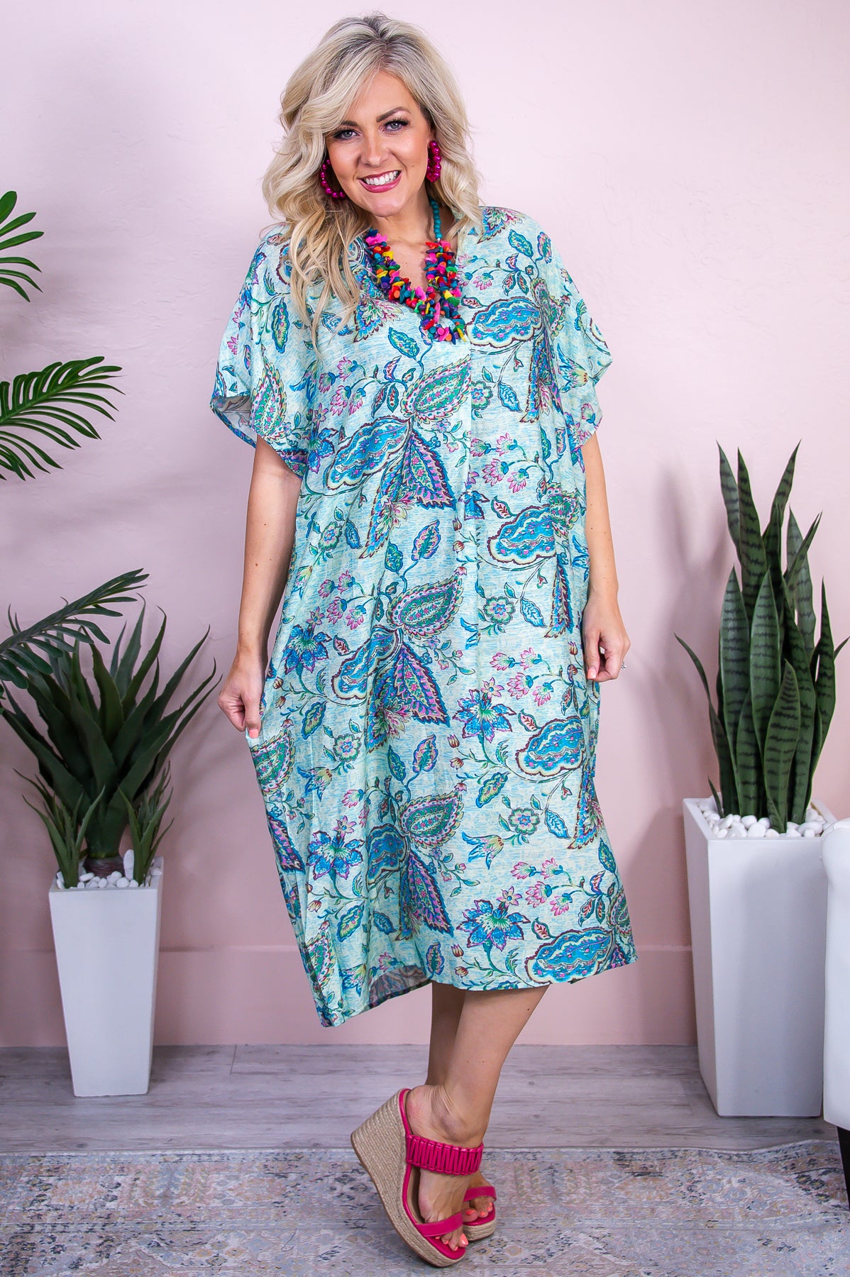 Tropicana Trendsetter Turquoise/Multi Color Floral Dress - D5436TU