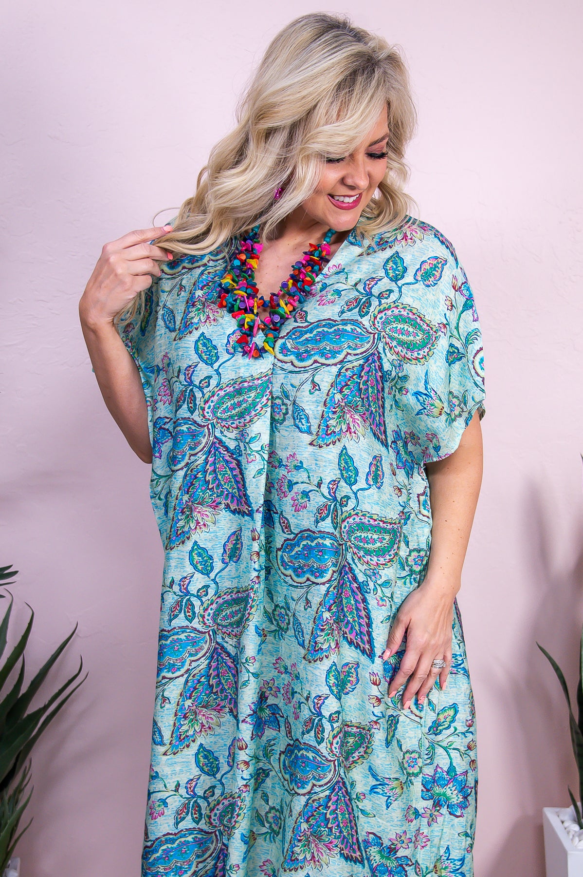 Tropicana Trendsetter Turquoise/Multi Color Floral Dress - D5436TU