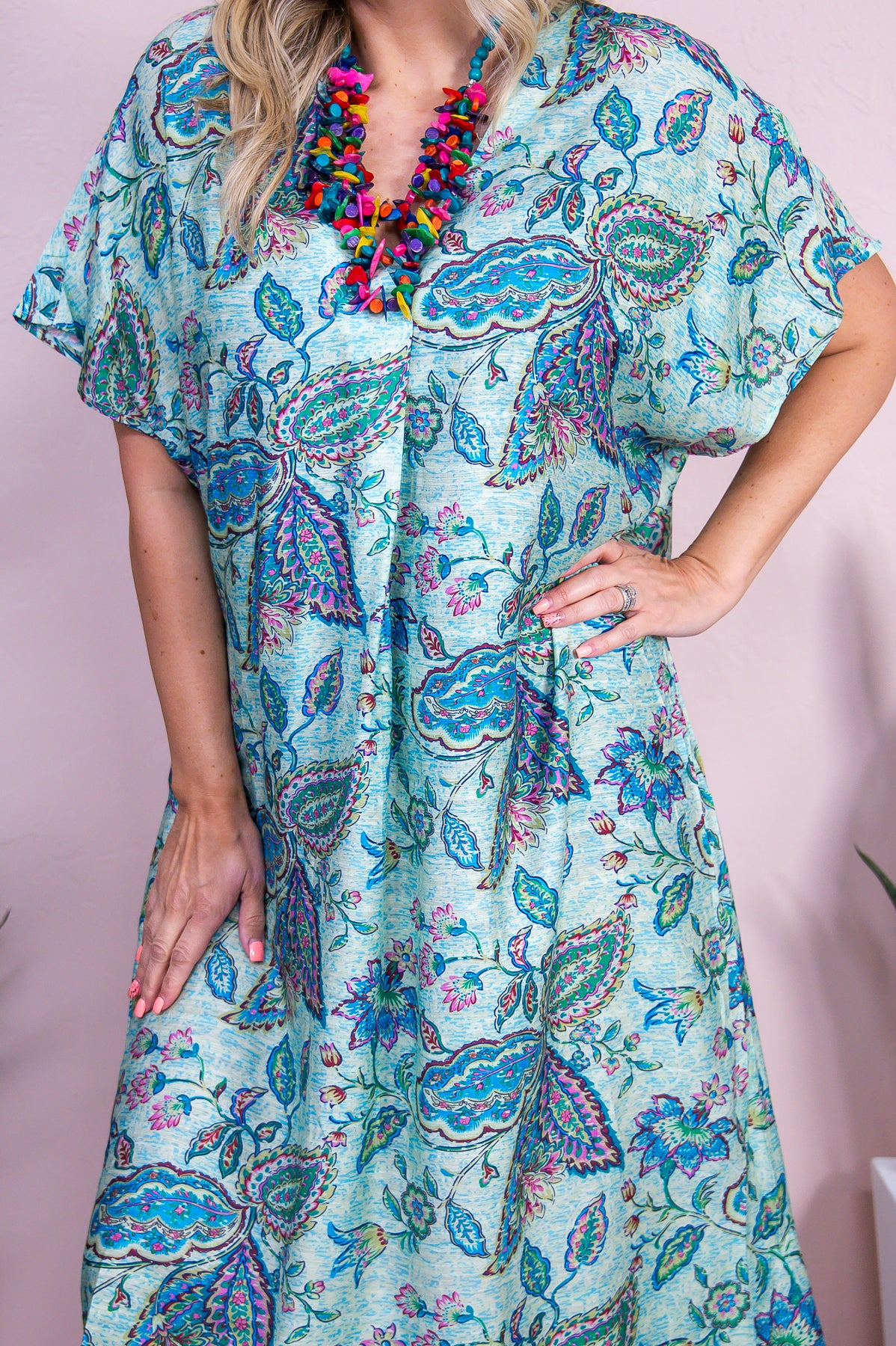 Tropicana Trendsetter Turquoise/Multi Color Floral Dress - D5436TU