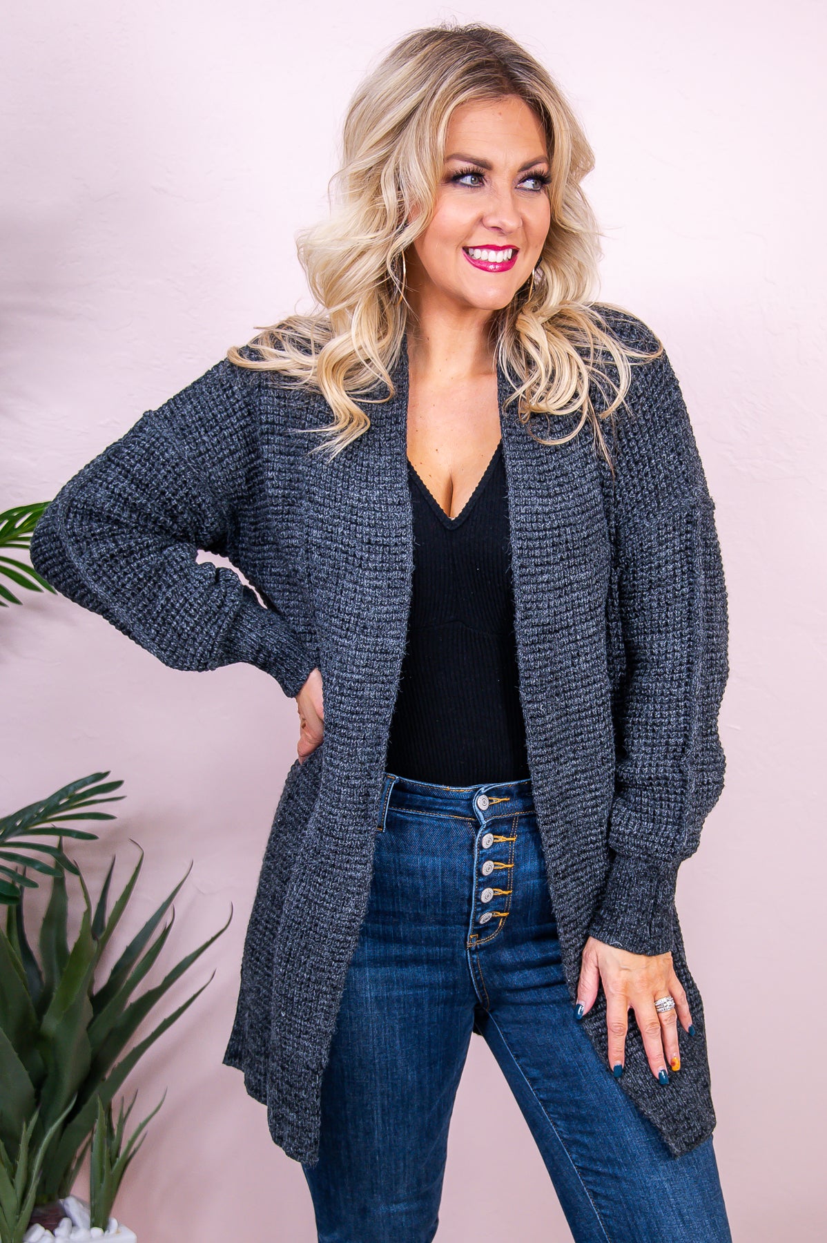 Take The Reins Charcoal Gray Knitted Cardigan - O5132CG