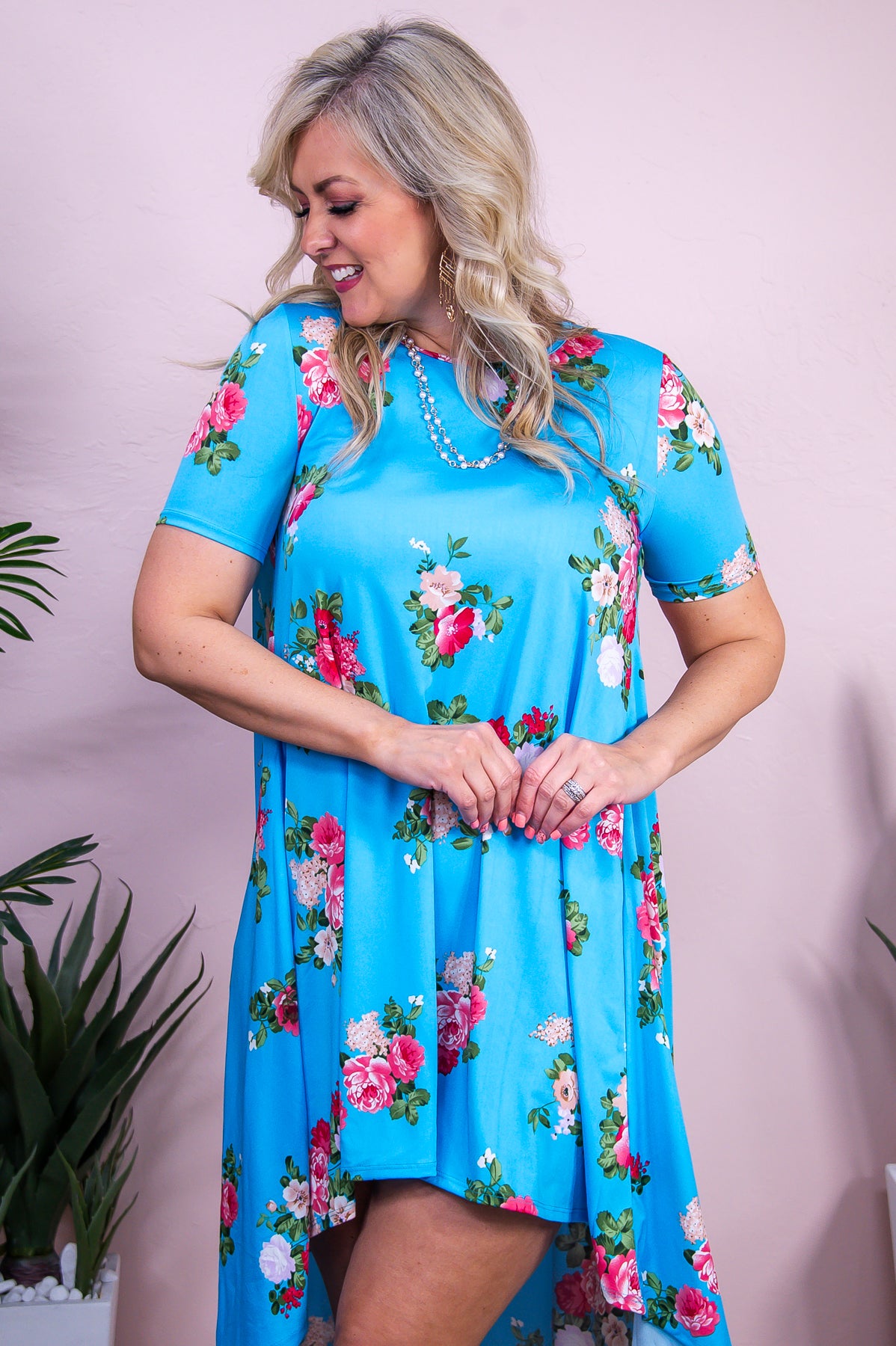 Boho Charm Light Blue/Multi Color floral High-Low Dress - D5438LBL