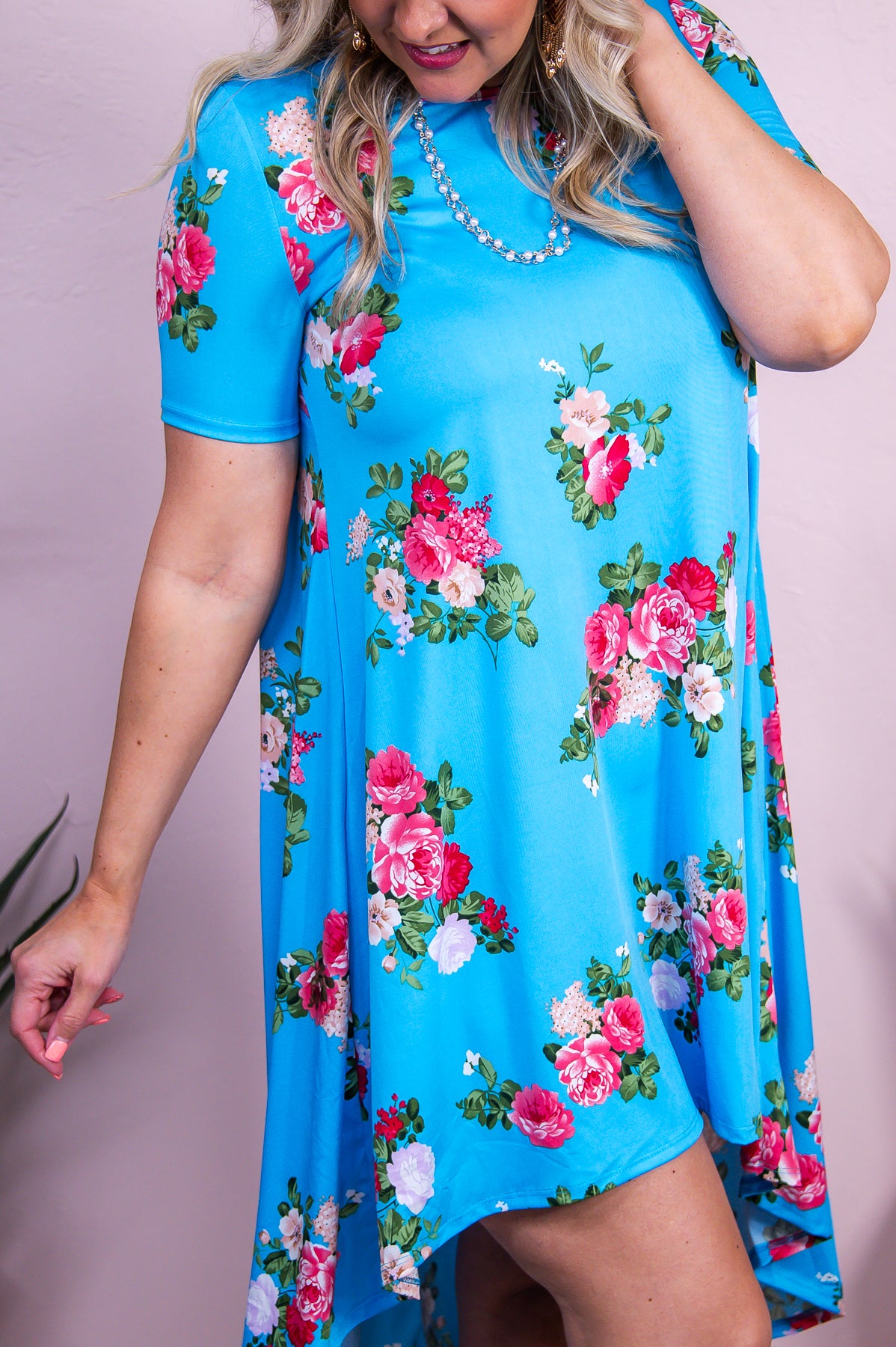 Boho Charm Light Blue/Multi Color floral High-Low Dress - D5438LBL