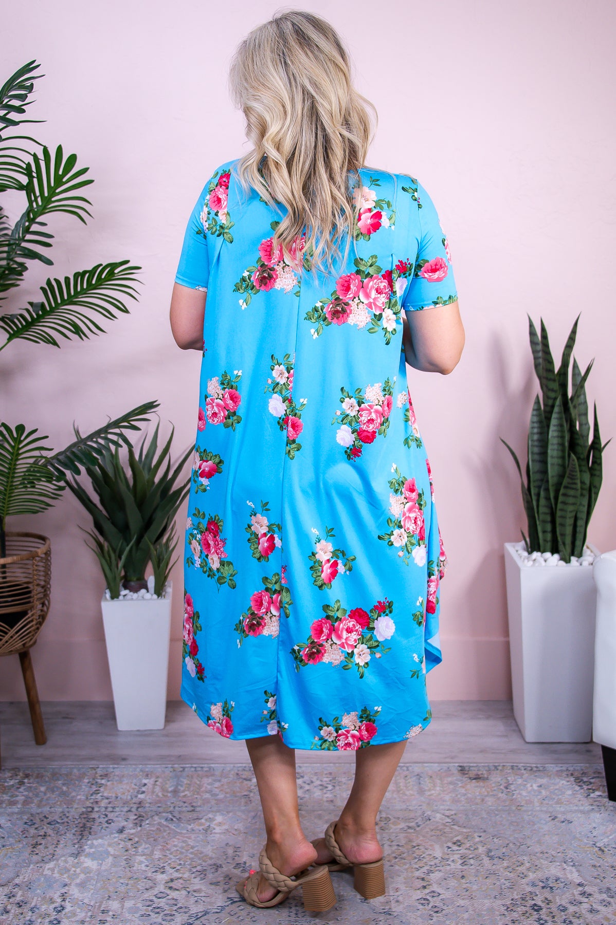 Boho Charm Light Blue/Multi Color floral High-Low Dress - D5438LBL