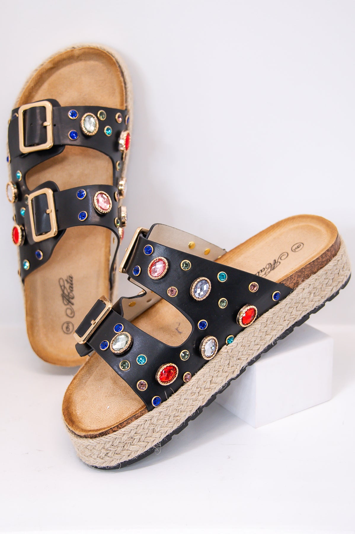 Dazzling Summer Style Black/Multi Color Bling Platform Sandals - SHO2686BK
