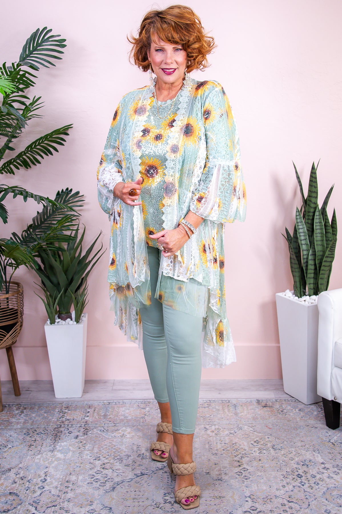 I Belong With The Flowers Sage/Multi Color Floral Lace Kimono - O5381SG