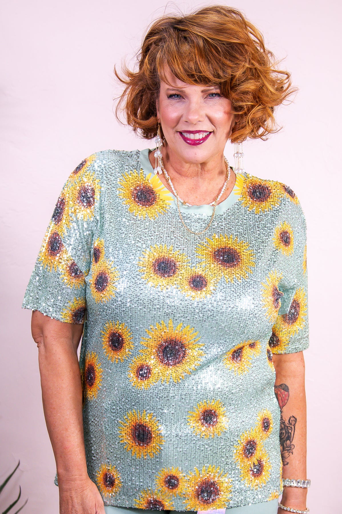 Just Be A Daisy Sage/Multi Color Sequin Daisy Top - T9154SG