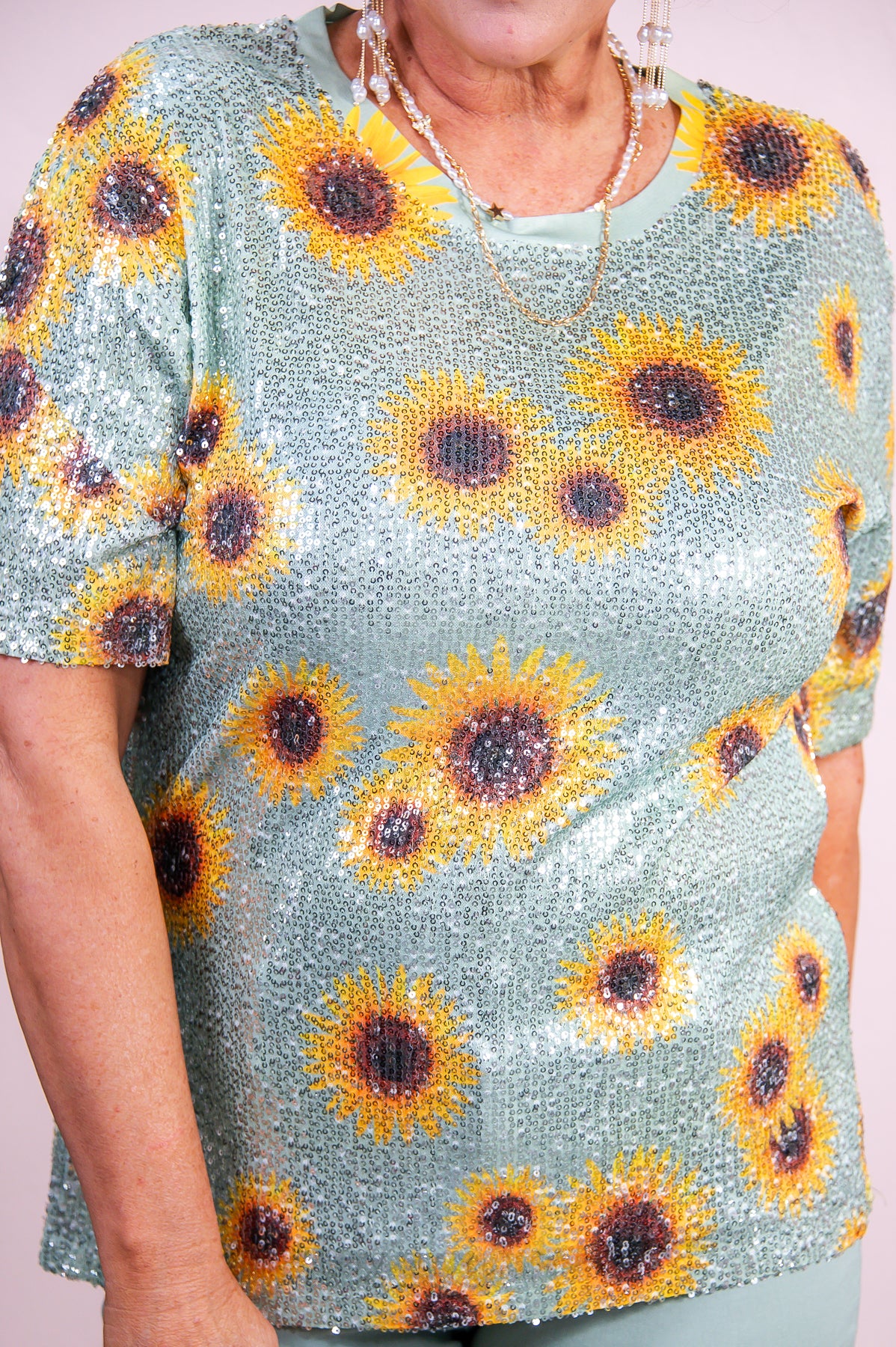 Just Be A Daisy Sage/Multi Color Sequin Daisy Top - T9154SG