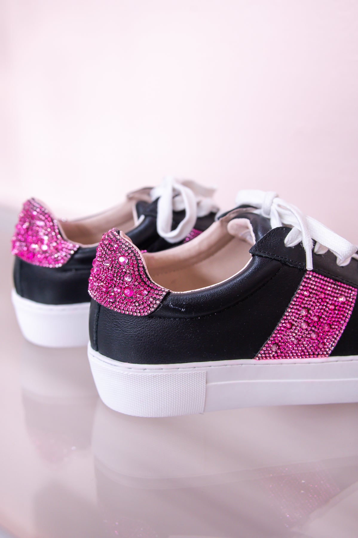 Forever Flashy Fuchsia/Black Leather Bling Sneakers - SHO2611BK