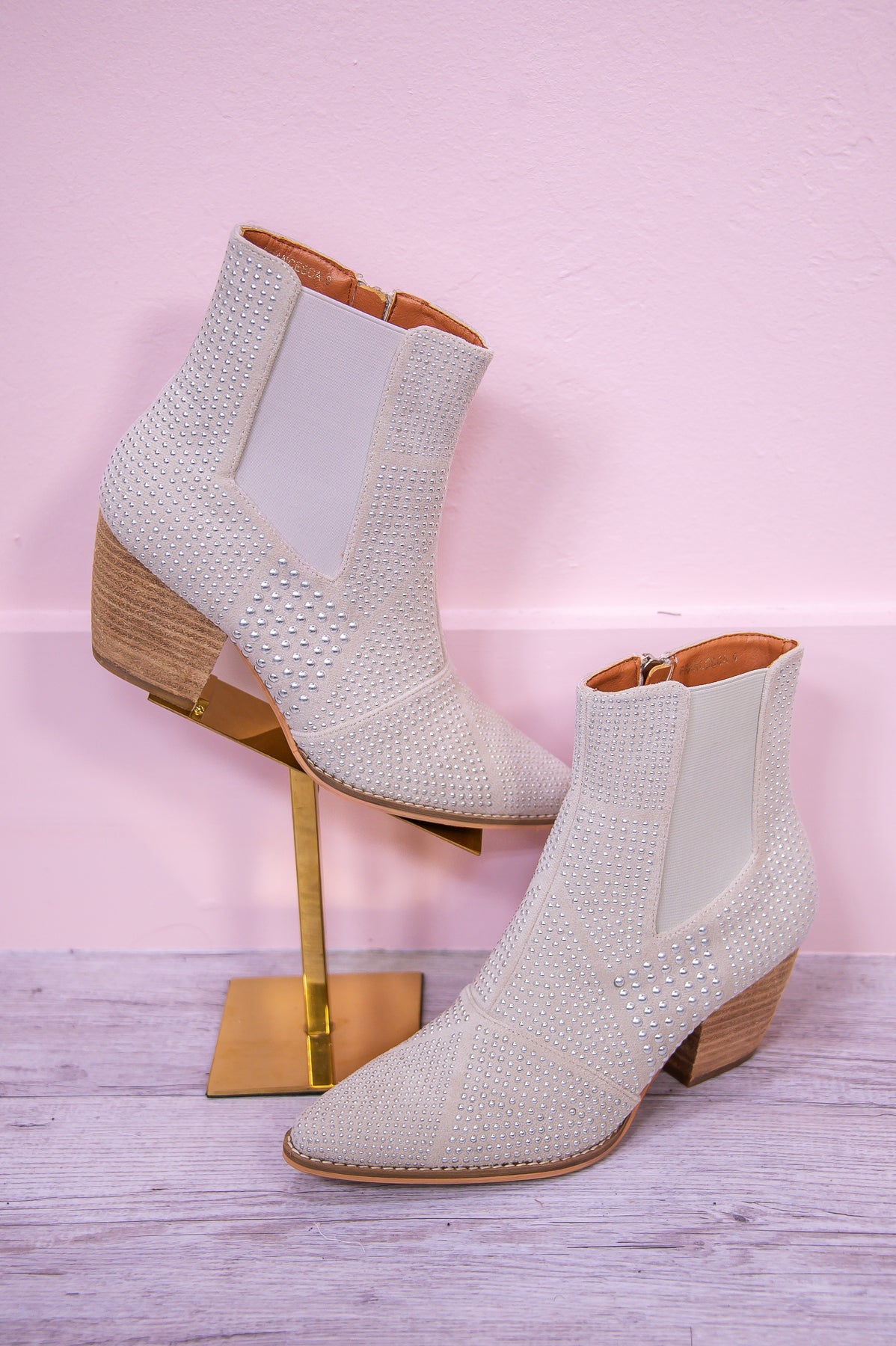 Bold Steps Stone/Silver Studded Booties - SHO2642ST
