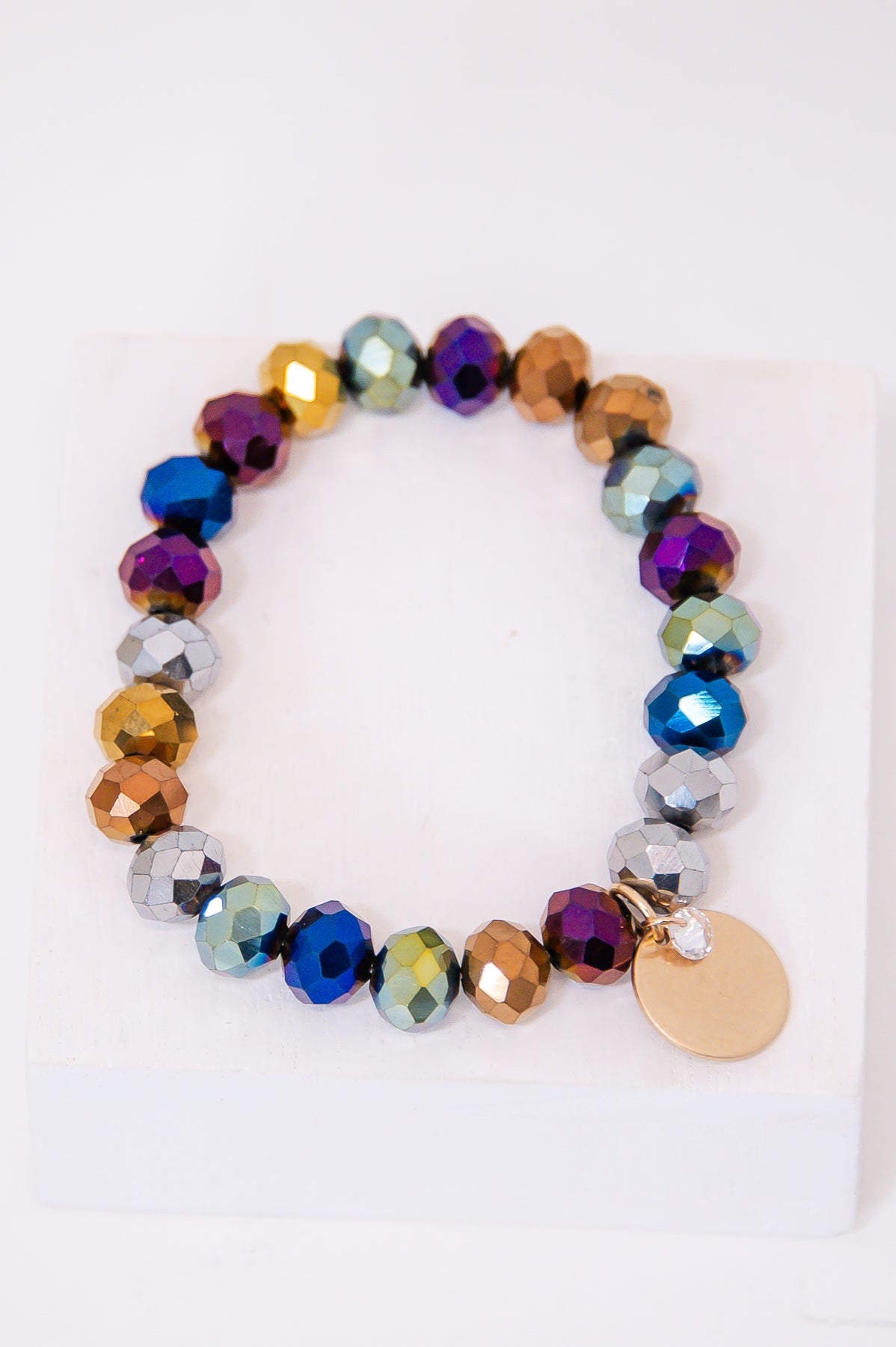 Gold/Multi Color Beaded/Bling Stackable Bracelet - BRC3391GO