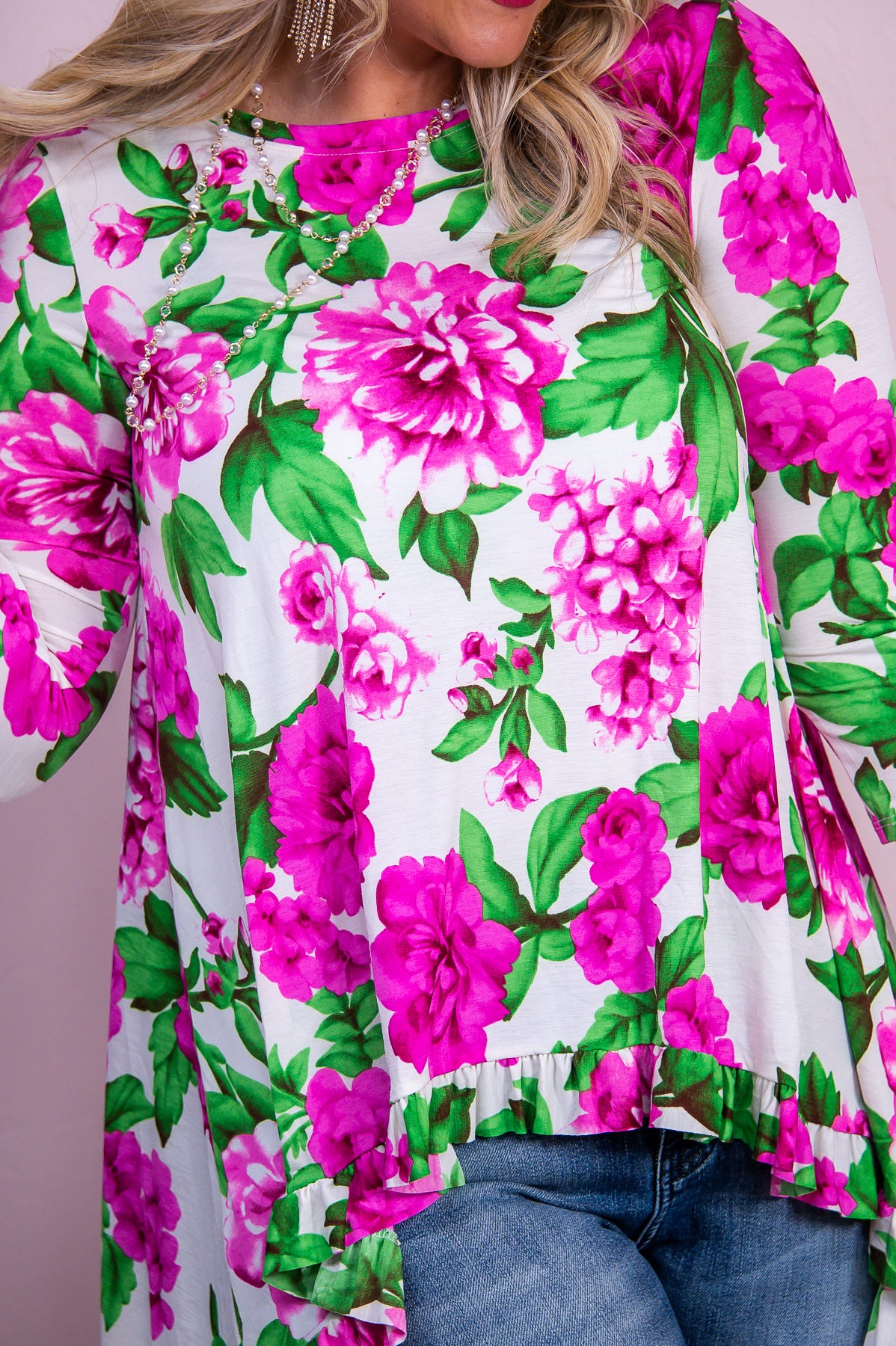 Live Simply Bloom Wildly Ivory/Multi Color Floral High-Low Tunic - T10003IV