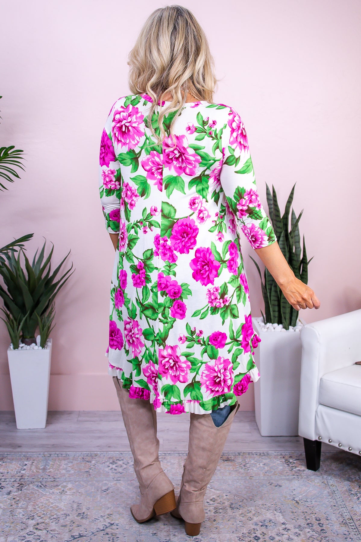 Live Simply Bloom Wildly Ivory/Multi Color Floral High-Low Tunic - T10003IV