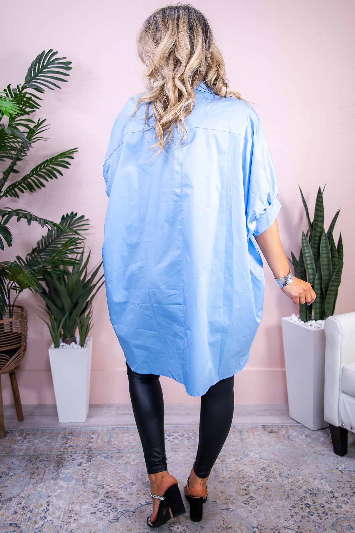 Boujee Till The End Light Blue Solid High-Low Tunic - T9182LBL