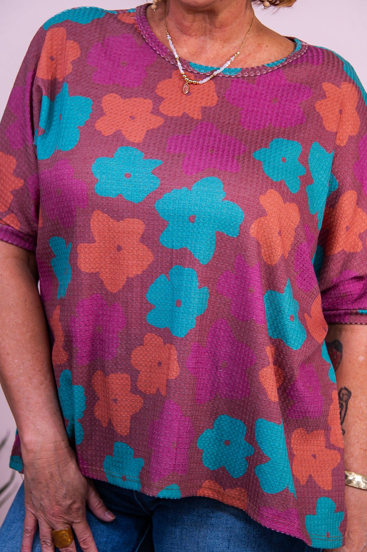Vintage Soul Brick/Multi Color Floral Top - T10041BR