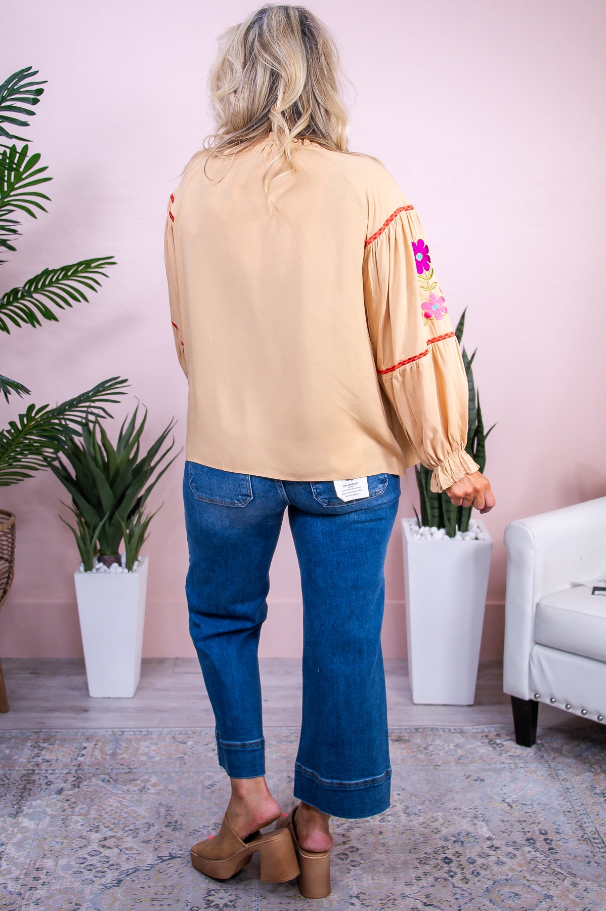 Feeling Social Camel/Multi Color Floral Embroidered Top - T10081CA