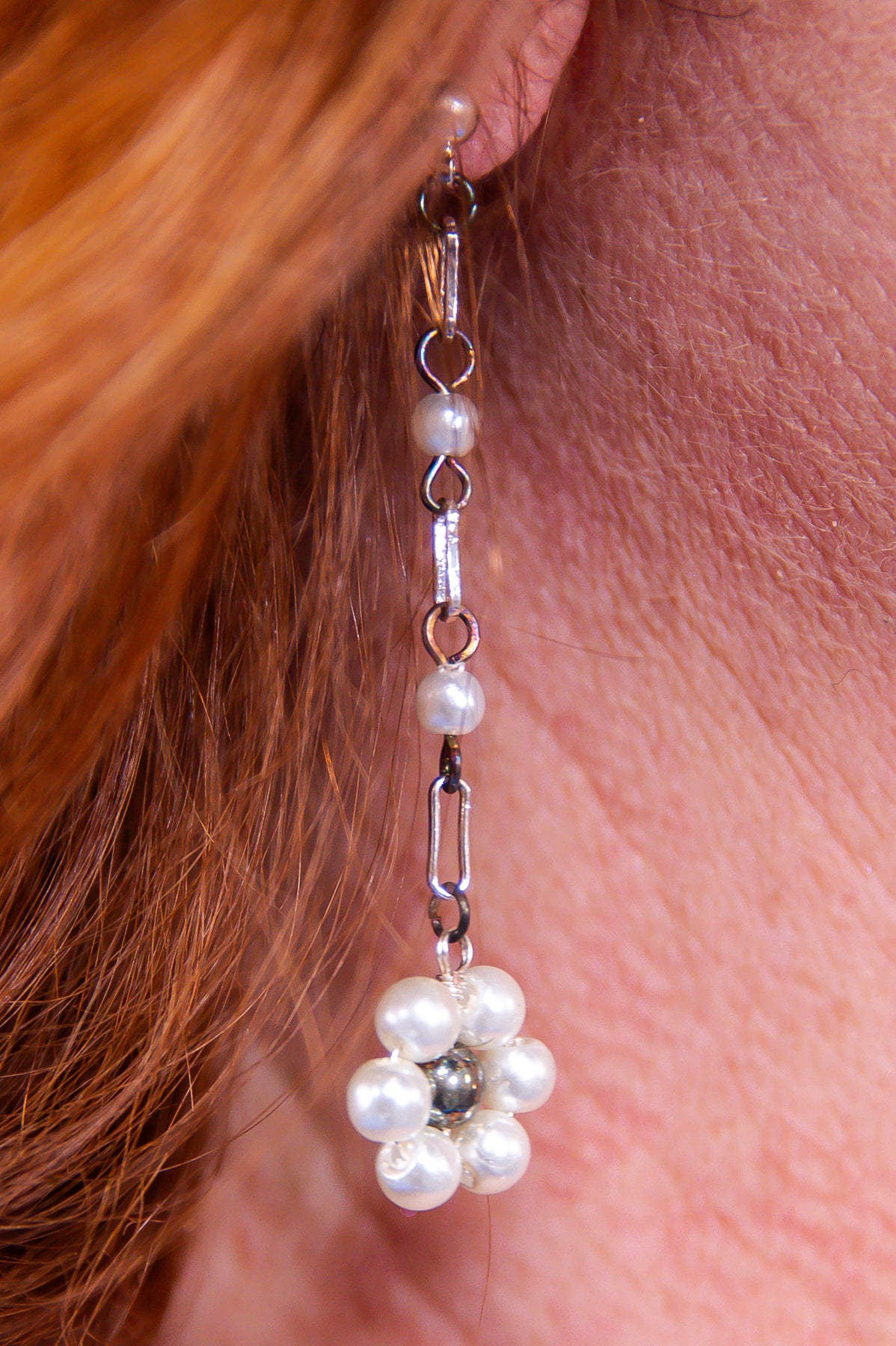 Silver Floral Pearl Drop Earrings - EAR4274SI