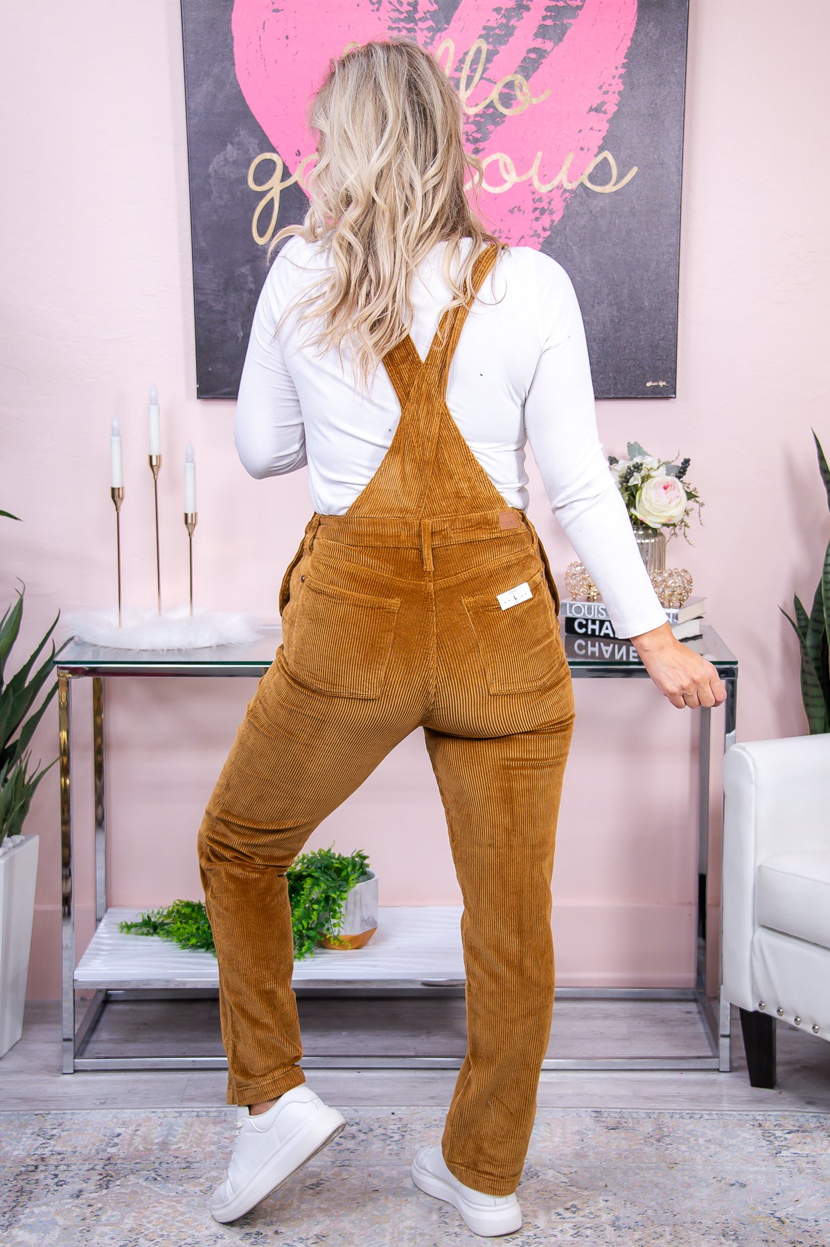 Celebrate Beauty Camel Solid Corduroy Overalls - RMP716CA