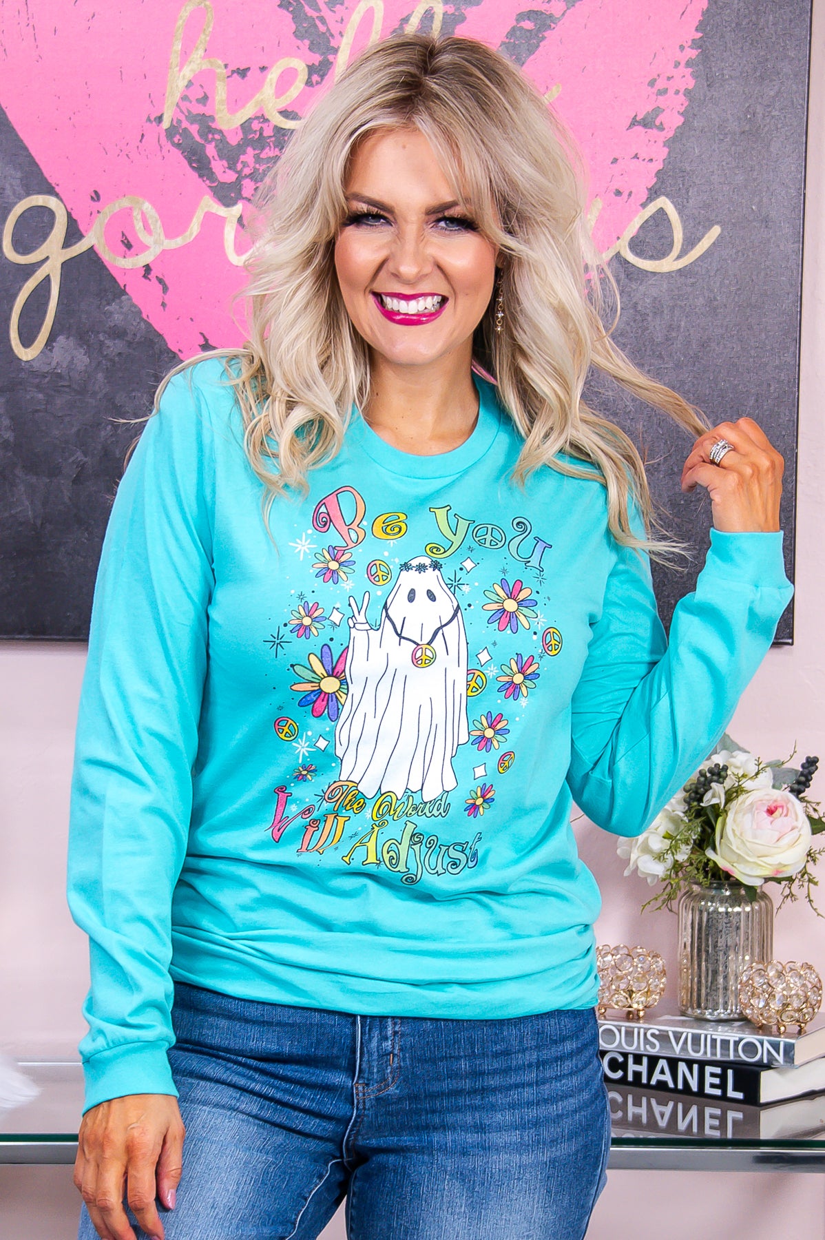 Be You Teal Long Sleeve Graphic Tee - A2942TE