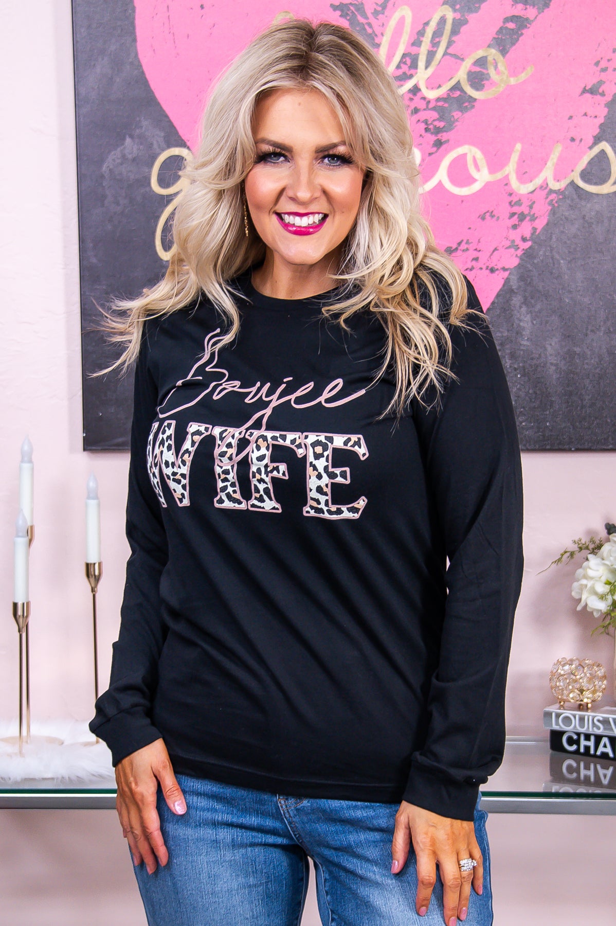 Boujee Wife Black Long Sleeve Graphic Tee - A2946BK