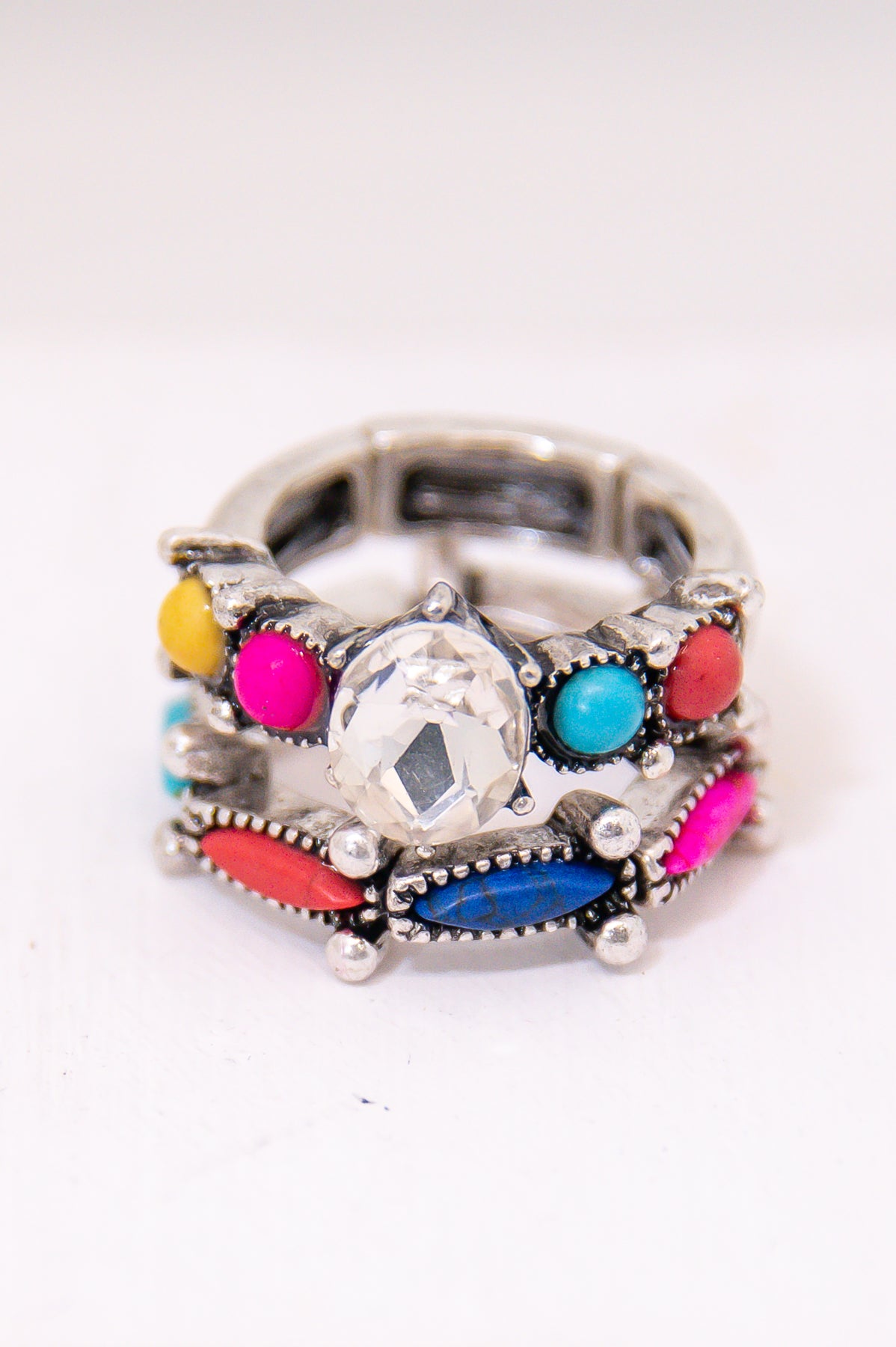 Multi Color/Silver Stone/Bling Stretch Rings (2-Piece Set) - RNG1107MU