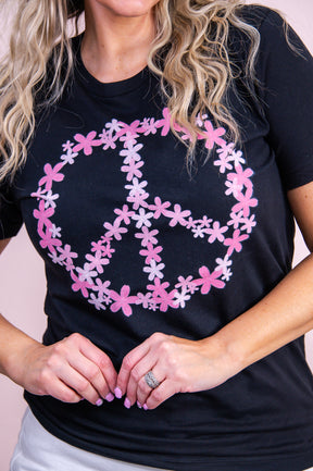Make Today Matter Black Floral Peace Sign Printed Graphic Tee - A3281BK