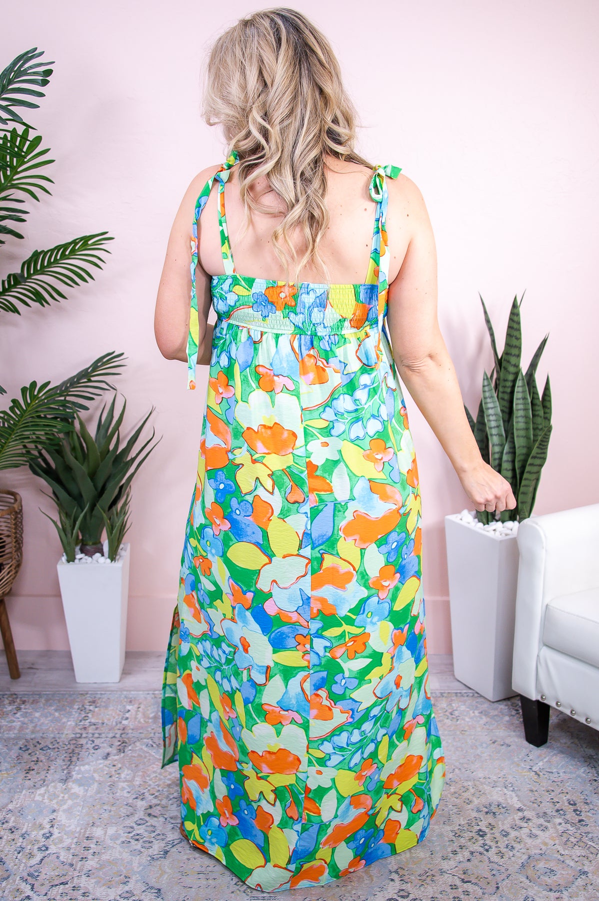 Taking A Stroll Through Gardens Green/Multi Color Floral Maxi Dress - D5226GN